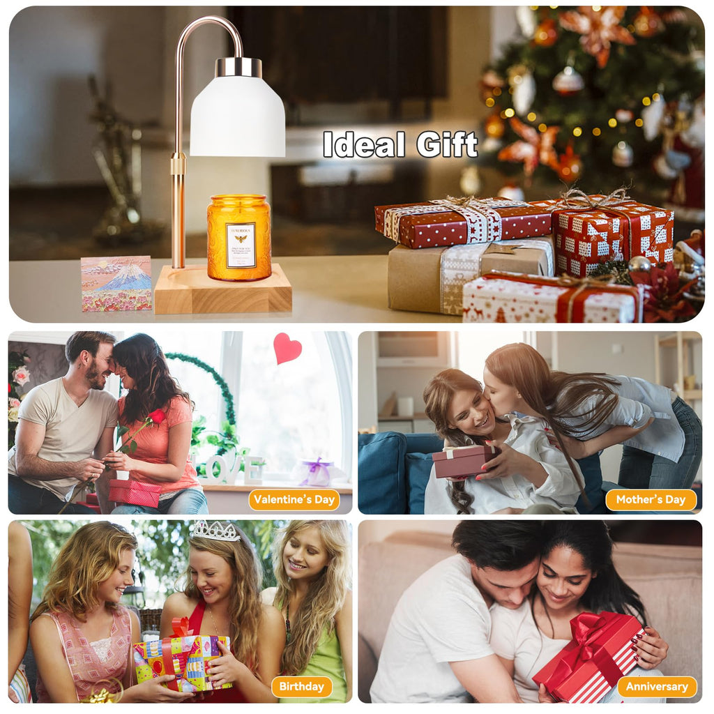 Candle Warmer Lamp with 3 Bulbs, Adjustable Height Dimmable Candle Warmer with Timer, Candle Lamp with Charming Gift Box Ribbon,Birthday Gifts for Women Mom, House Warming Gifts New Home Decor