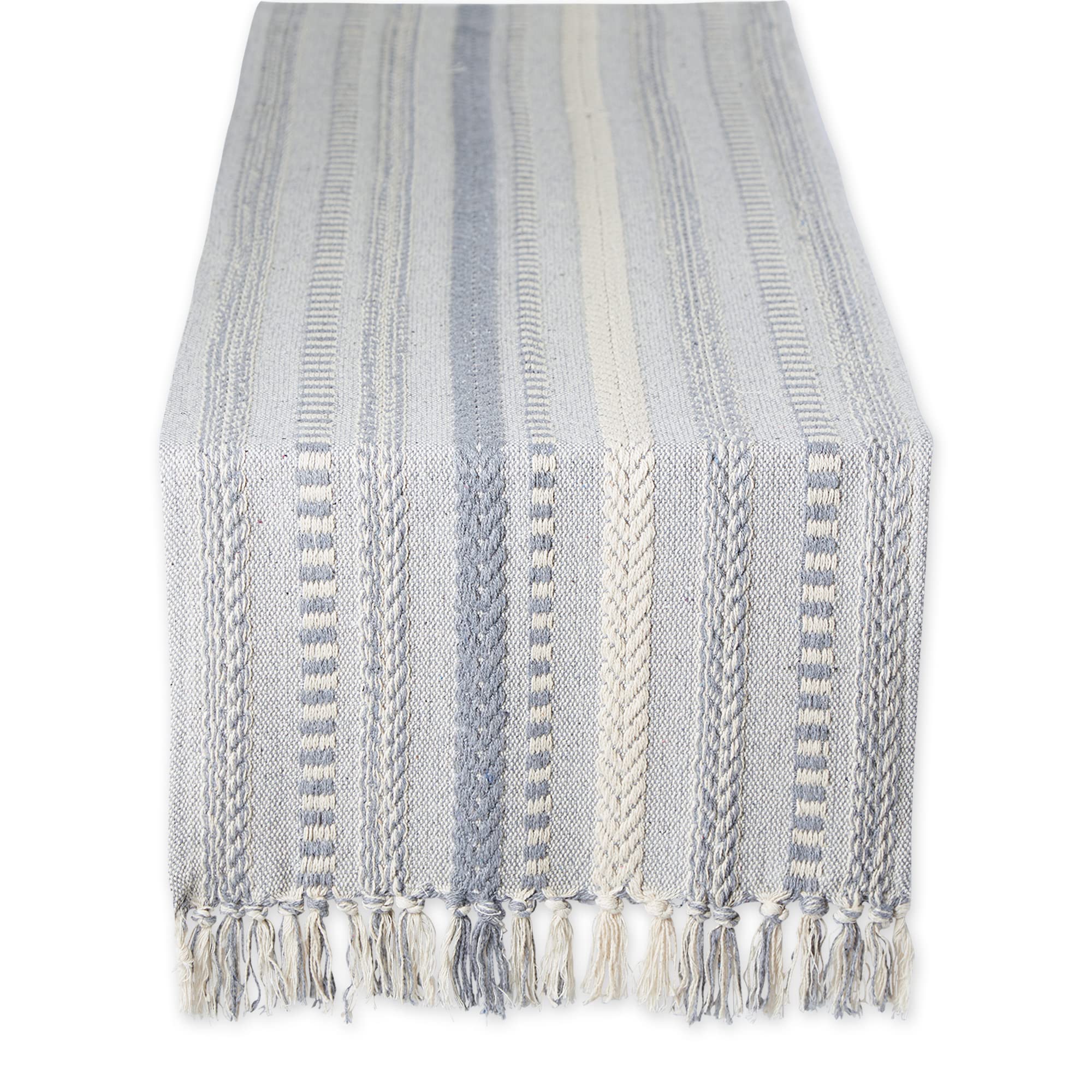 DII Farmhouse Braided Stripe Table Runner Collection, 15x72 (15x77, Fringe Included), Stone