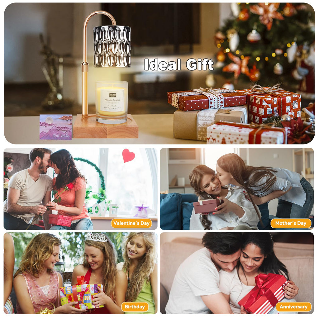 Candle Warmer Lamp with 3 Bulbs, Adjustable Height Dimmable Candle Warmer with Timer, Candle Lamp with Charming Gift Box Ribbon,Birthday Gifts for Women Mom, House Warming Gifts New Home Decor