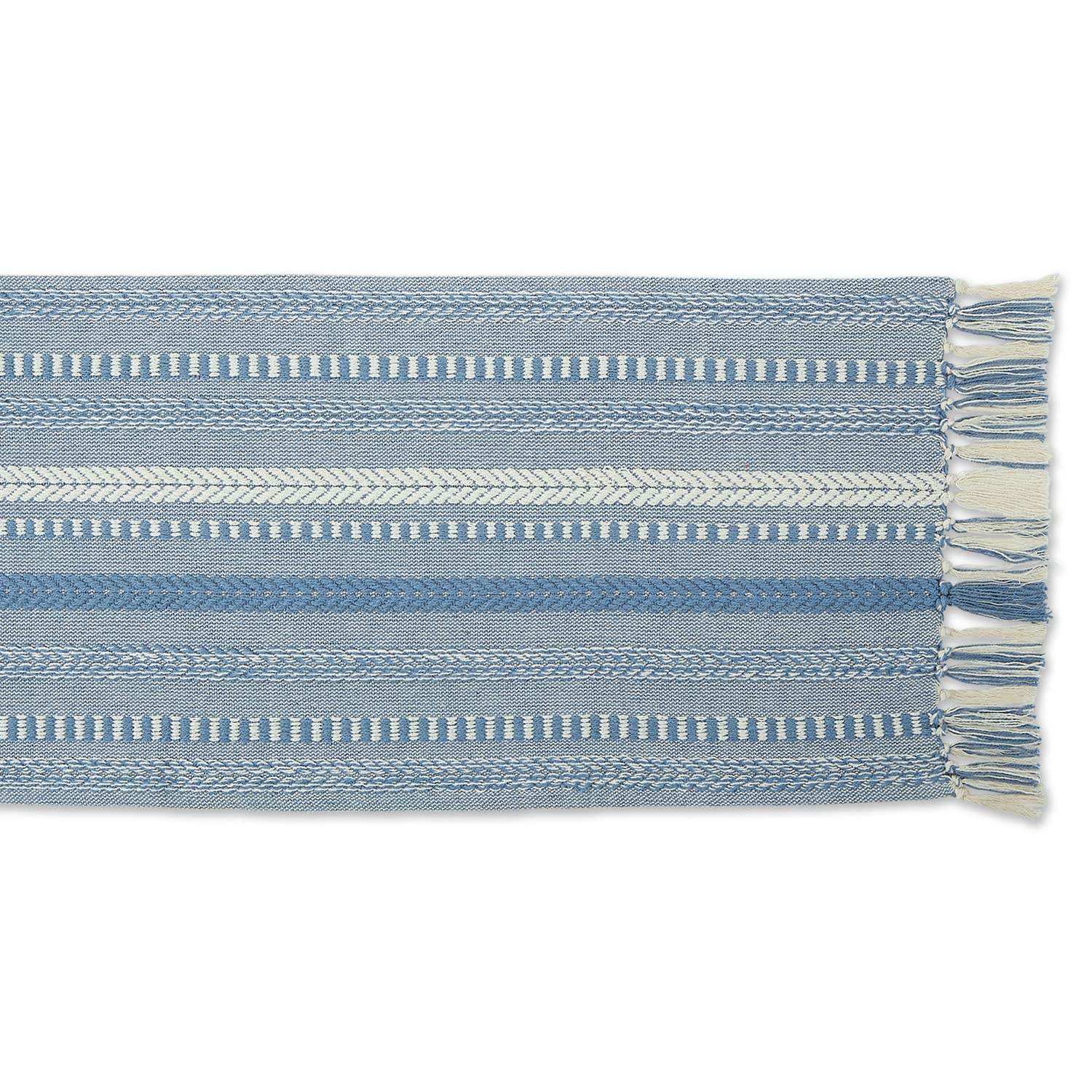 DII Farmhouse Braided Stripe Table Runner Collection, 15x72 (15x77, Fringe Included), Stone
