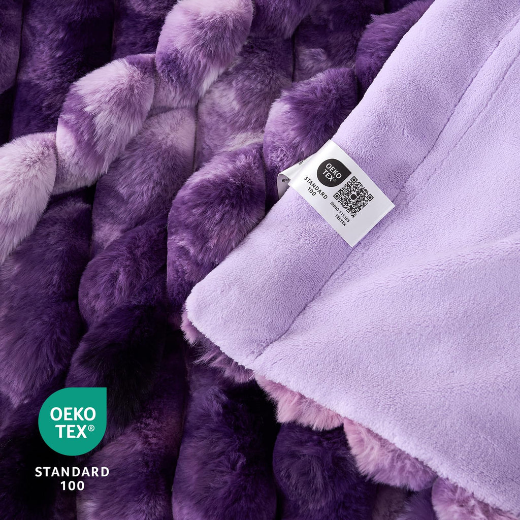 Cozy Bliss Faux Fur Throw Blanket for Couch, Cozy Warm Plush Striped Blanket for Sofa Bedroom Living Room, 50 * 60 Inches Cream White