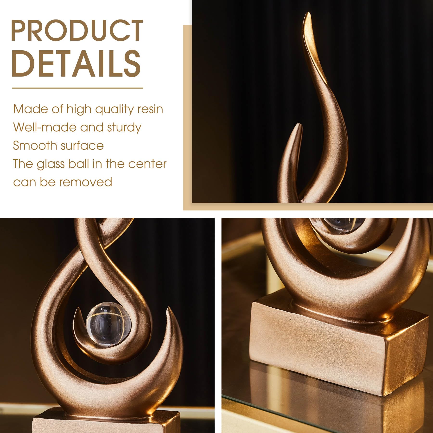 FJS Black Decor Modern Flame Statue Home Decorations for Living Room, 11.8" H Shelf Decor Accents, Abstract Art Resin Sculpture for Dining Room Office Coffee Table Centerpiece