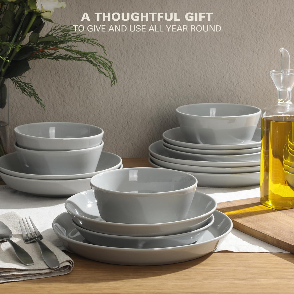 Gibson Home Oslo Porcelain Chip and Scratch Resistant Dinnerware Set, Service for 4 (16pcs), Ceramic Plates and Bowls Dishes Sets, White - Microwave and Dishwasher Safe