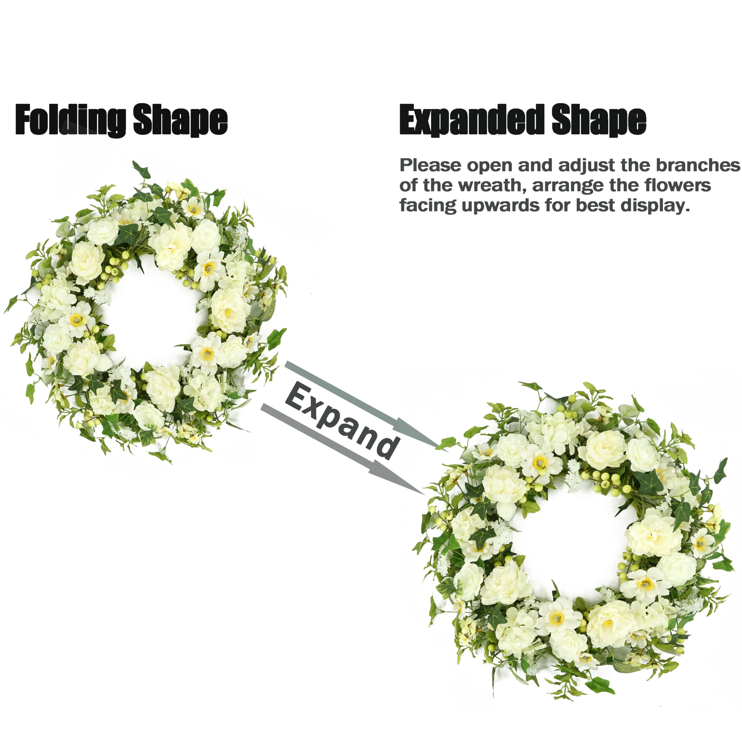 22 inch Spring Summer Wreath Tulip Wreath for Front Door with Purple Tassels, Eucalyptus Leaves, Ferns, Butterflies for Indoor Outdoor wall Festival Home Farmhouse Wedding Decor