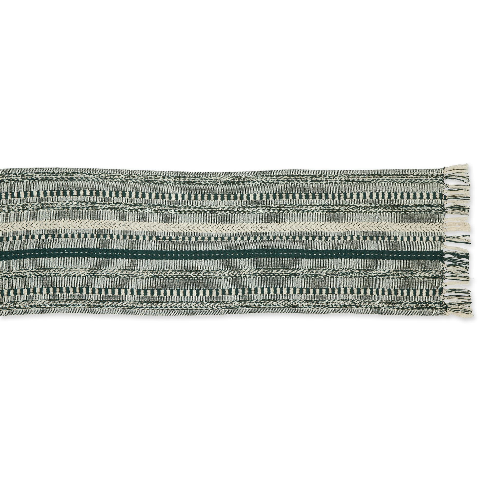 DII Farmhouse Braided Stripe Table Runner Collection, 15x72 (15x77, Fringe Included), Stone