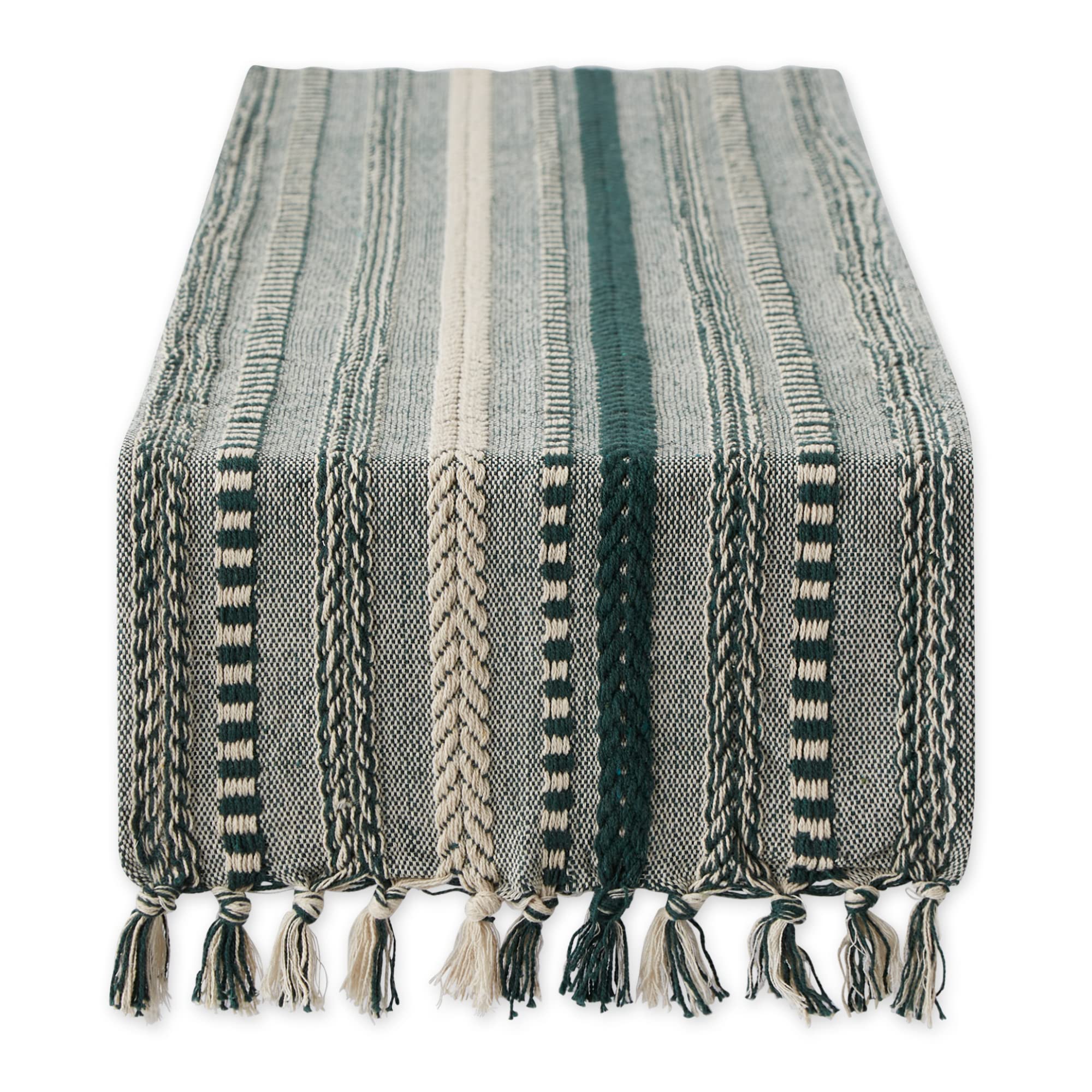 DII Farmhouse Braided Stripe Table Runner Collection, 15x72 (15x77, Fringe Included), Stone