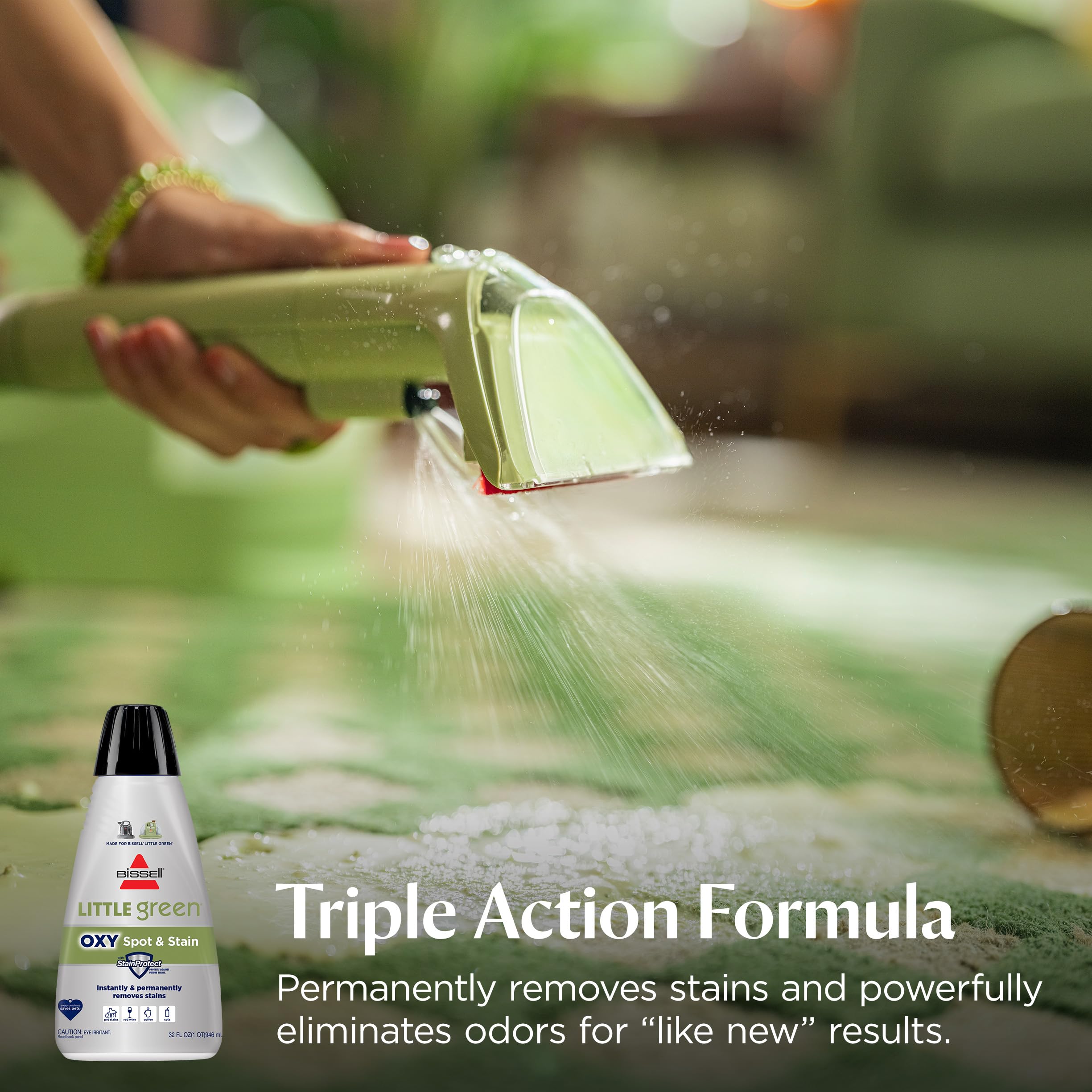 BISSELL Little Green Mini Portable Carpet and Upholstery Deep Cleaner, Car/Auto Detailer, with HydroRinse Self-Cleaning Tool and 4" Tough Stain Tool, Tea Green, 4075