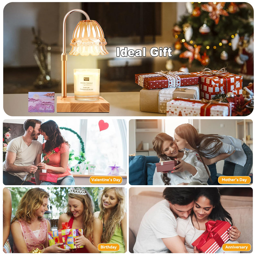 Candle Warmer Lamp with 3 Bulbs, Adjustable Height Dimmable Candle Warmer with Timer, Candle Lamp with Charming Gift Box Ribbon,Birthday Gifts for Women Mom, House Warming Gifts New Home Decor