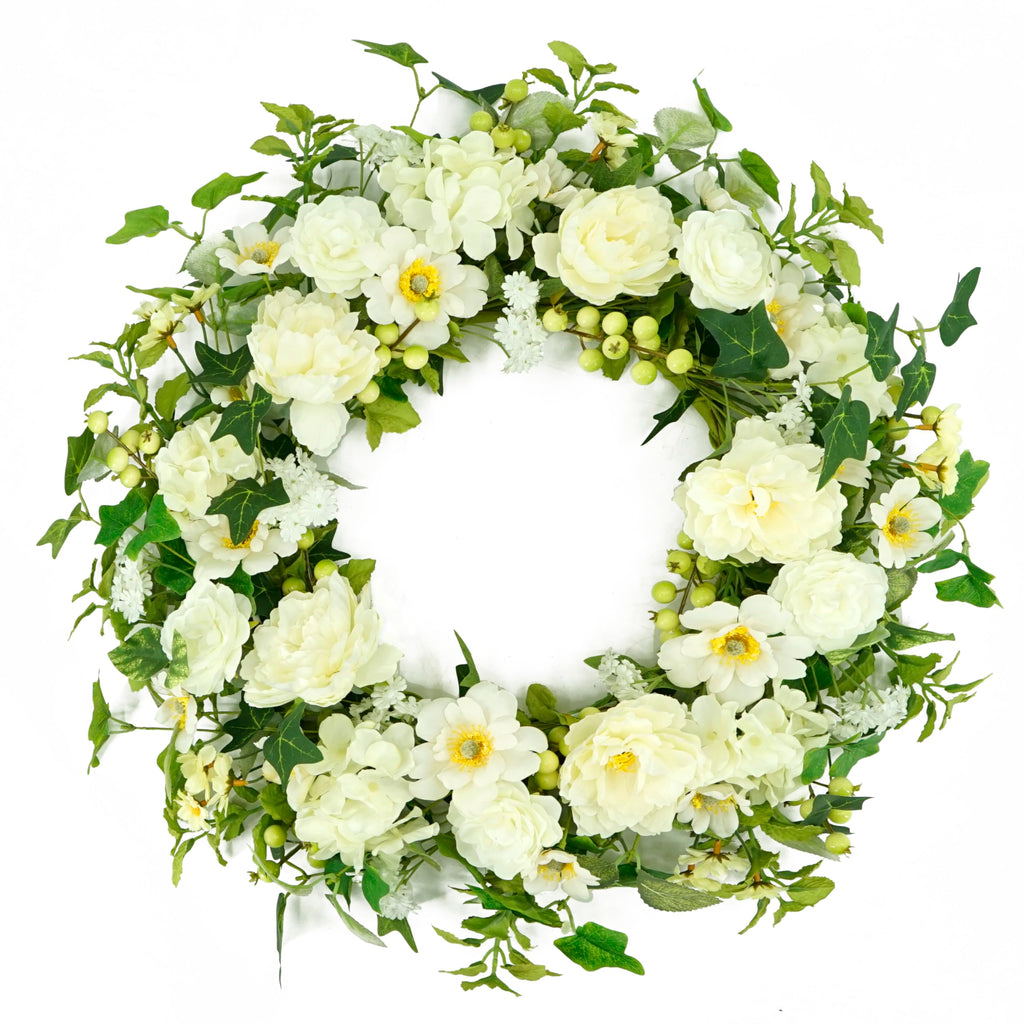 22 inch Spring Summer Wreath Tulip Wreath for Front Door with Purple Tassels, Eucalyptus Leaves, Ferns, Butterflies for Indoor Outdoor wall Festival Home Farmhouse Wedding Decor