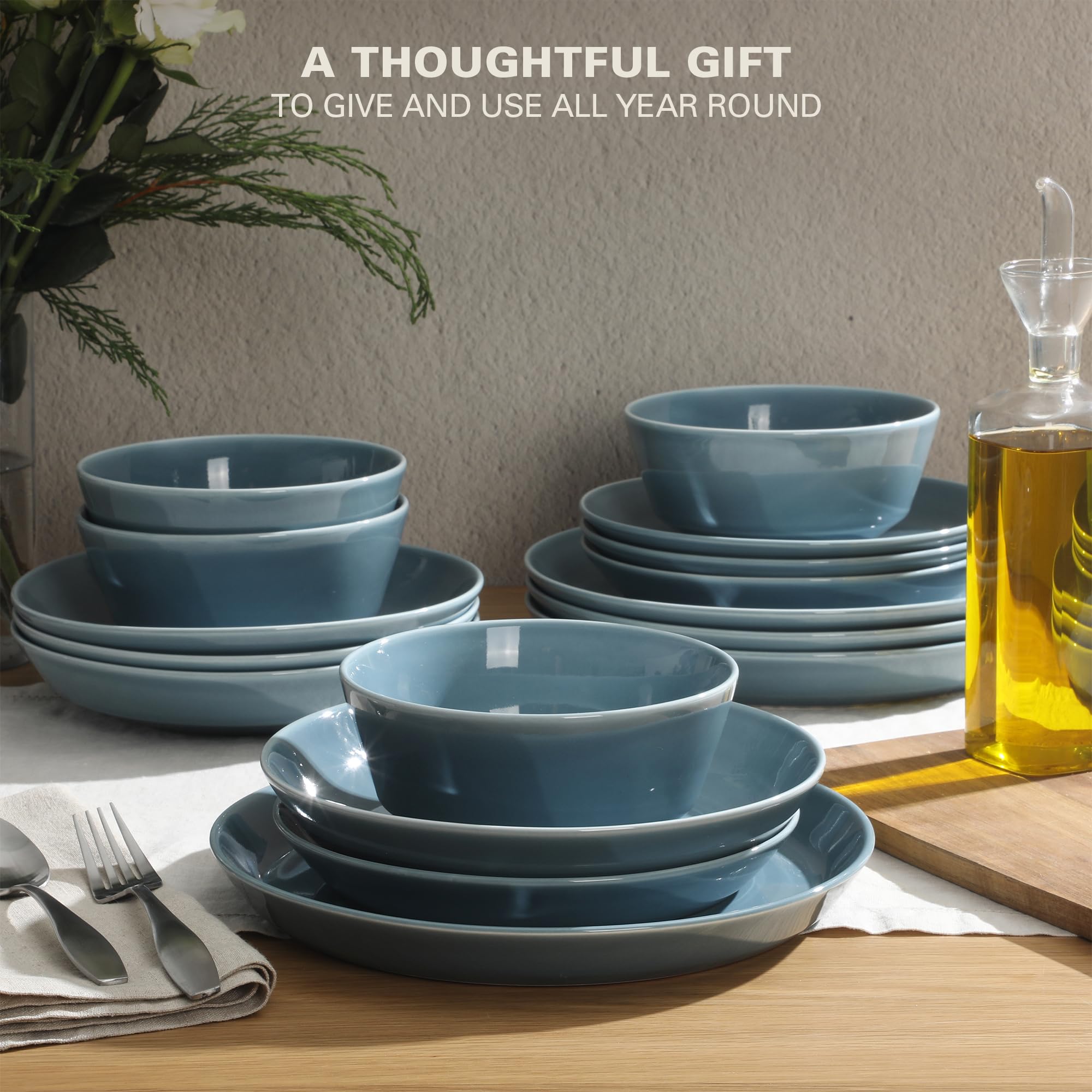 Gibson Home Oslo Porcelain Chip and Scratch Resistant Dinnerware Set, Service for 4 (16pcs), Ceramic Plates and Bowls Dishes Sets, White - Microwave and Dishwasher Safe