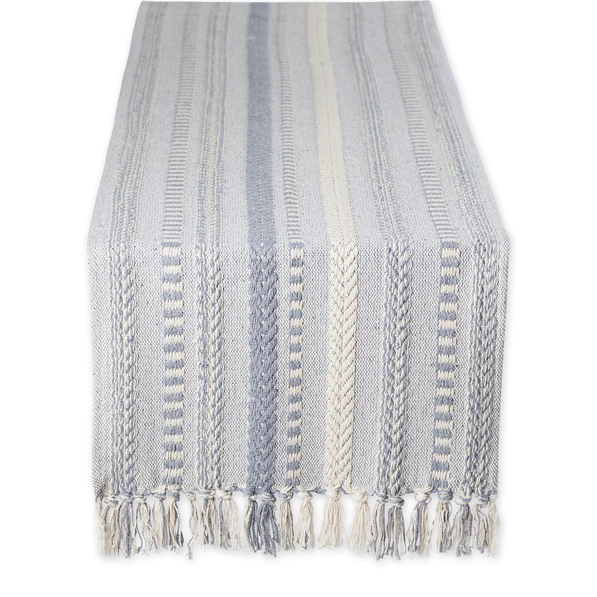 DII Farmhouse Braided Stripe Table Runner Collection, 15x72 (15x77, Fringe Included), Stone