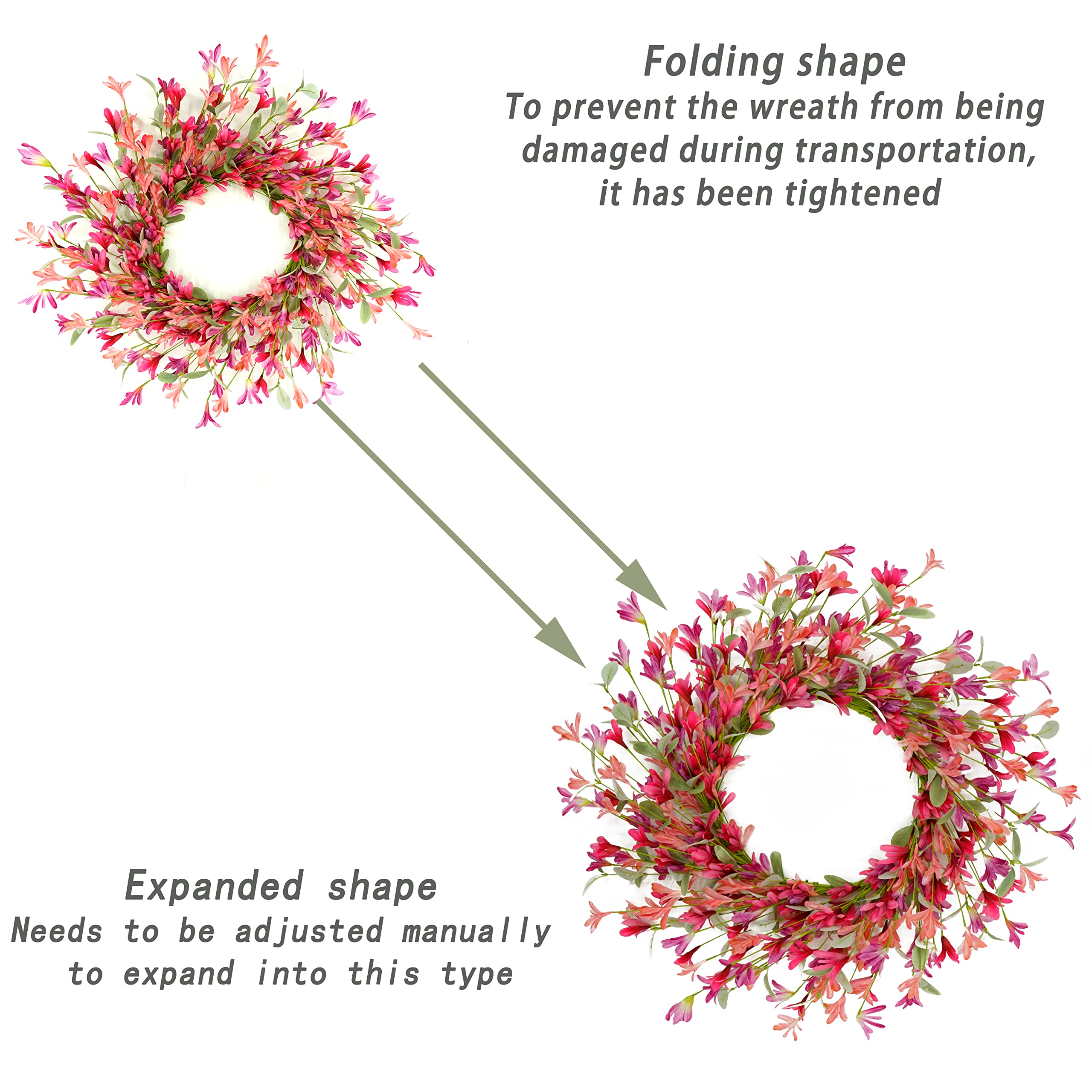 22 inch Spring Summer Wreath Tulip Wreath for Front Door with Purple Tassels, Eucalyptus Leaves, Ferns, Butterflies for Indoor Outdoor wall Festival Home Farmhouse Wedding Decor