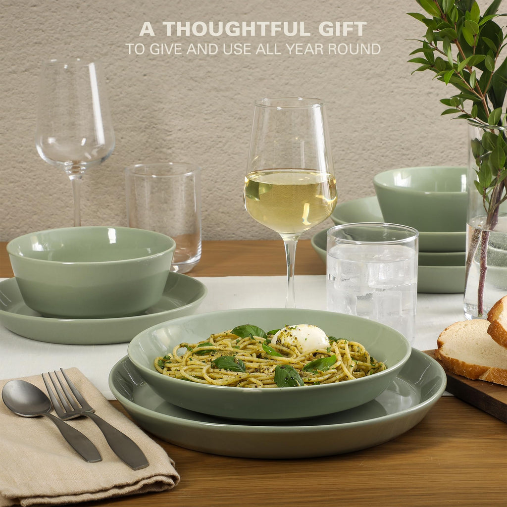 Gibson Home Oslo Porcelain Chip and Scratch Resistant Dinnerware Set, Service for 4 (16pcs), Ceramic Plates and Bowls Dishes Sets, White - Microwave and Dishwasher Safe