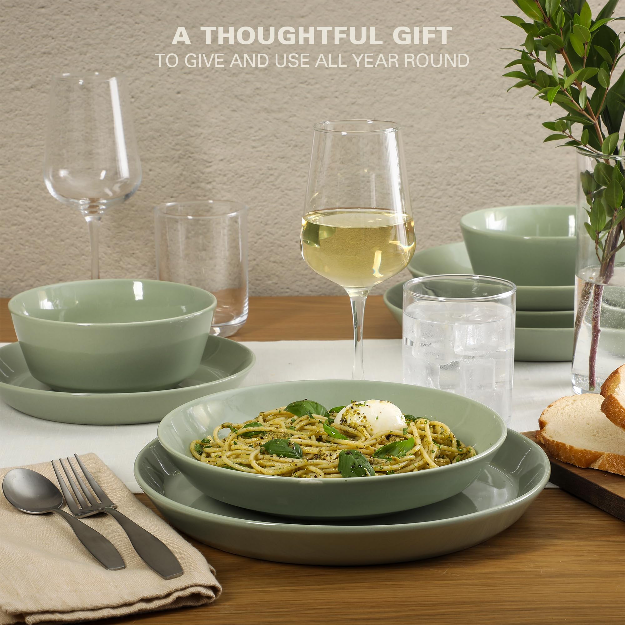 Gibson Home Oslo Porcelain Chip and Scratch Resistant Dinnerware Set, Service for 4 (16pcs), Ceramic Plates and Bowls Dishes Sets, White - Microwave and Dishwasher Safe