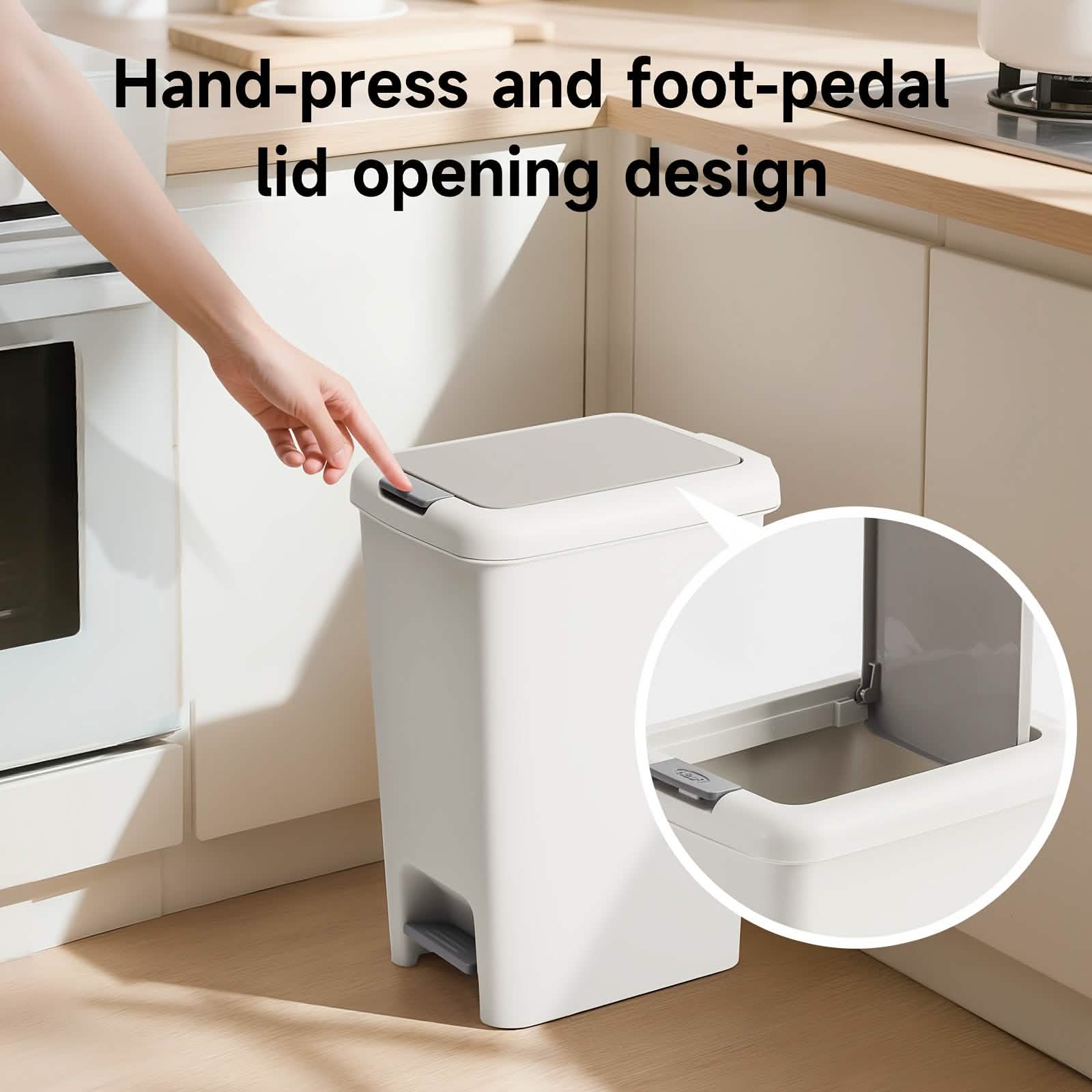 10L Oval Trash Can – Quiet Press-Top Lid with Foot Pedal