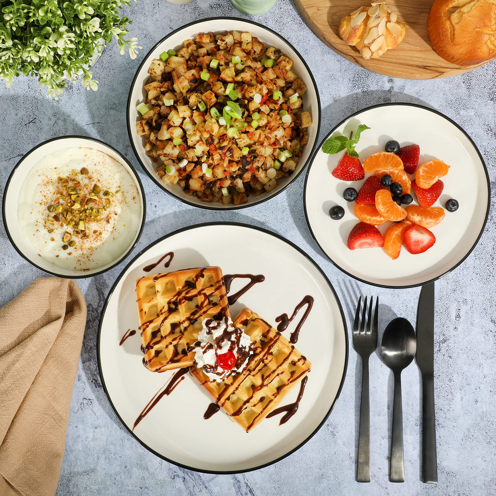 Gibson Home Oslo Porcelain Chip and Scratch Resistant Dinnerware Set, Service for 4 (16pcs), Ceramic Plates and Bowls Dishes Sets, White - Microwave and Dishwasher Safe