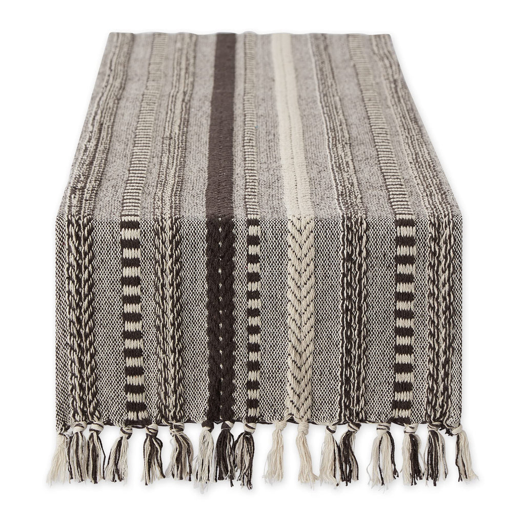 DII Farmhouse Braided Stripe Table Runner Collection, 15x72 (15x77, Fringe Included), Stone