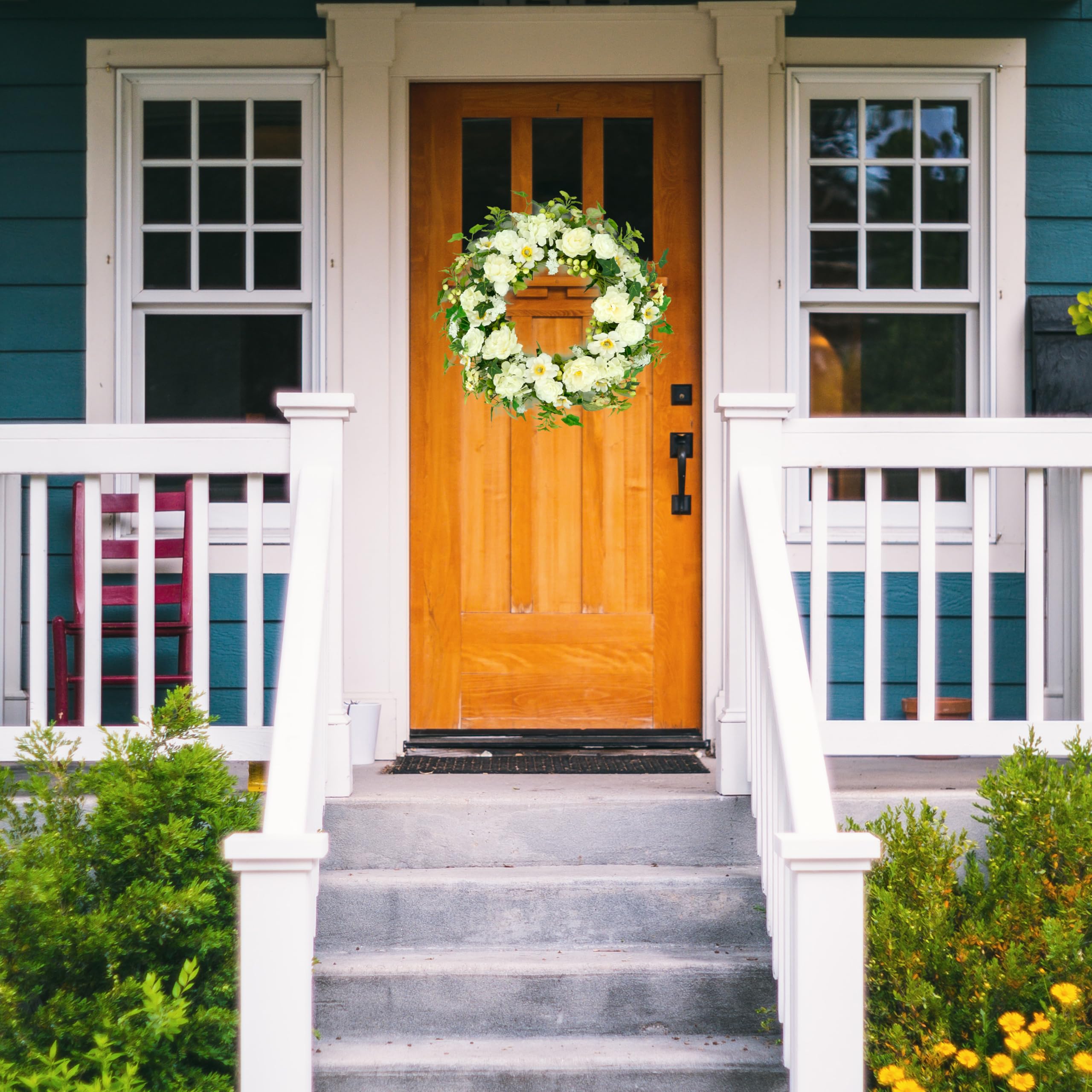 22 inch Spring Summer Wreath Tulip Wreath for Front Door with Purple Tassels, Eucalyptus Leaves, Ferns, Butterflies for Indoor Outdoor wall Festival Home Farmhouse Wedding Decor
