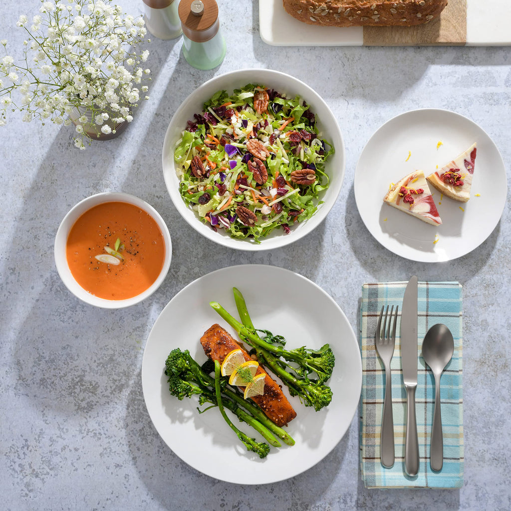 Gibson Home Oslo Porcelain Chip and Scratch Resistant Dinnerware Set, Service for 4 (16pcs), Ceramic Plates and Bowls Dishes Sets, White - Microwave and Dishwasher Safe