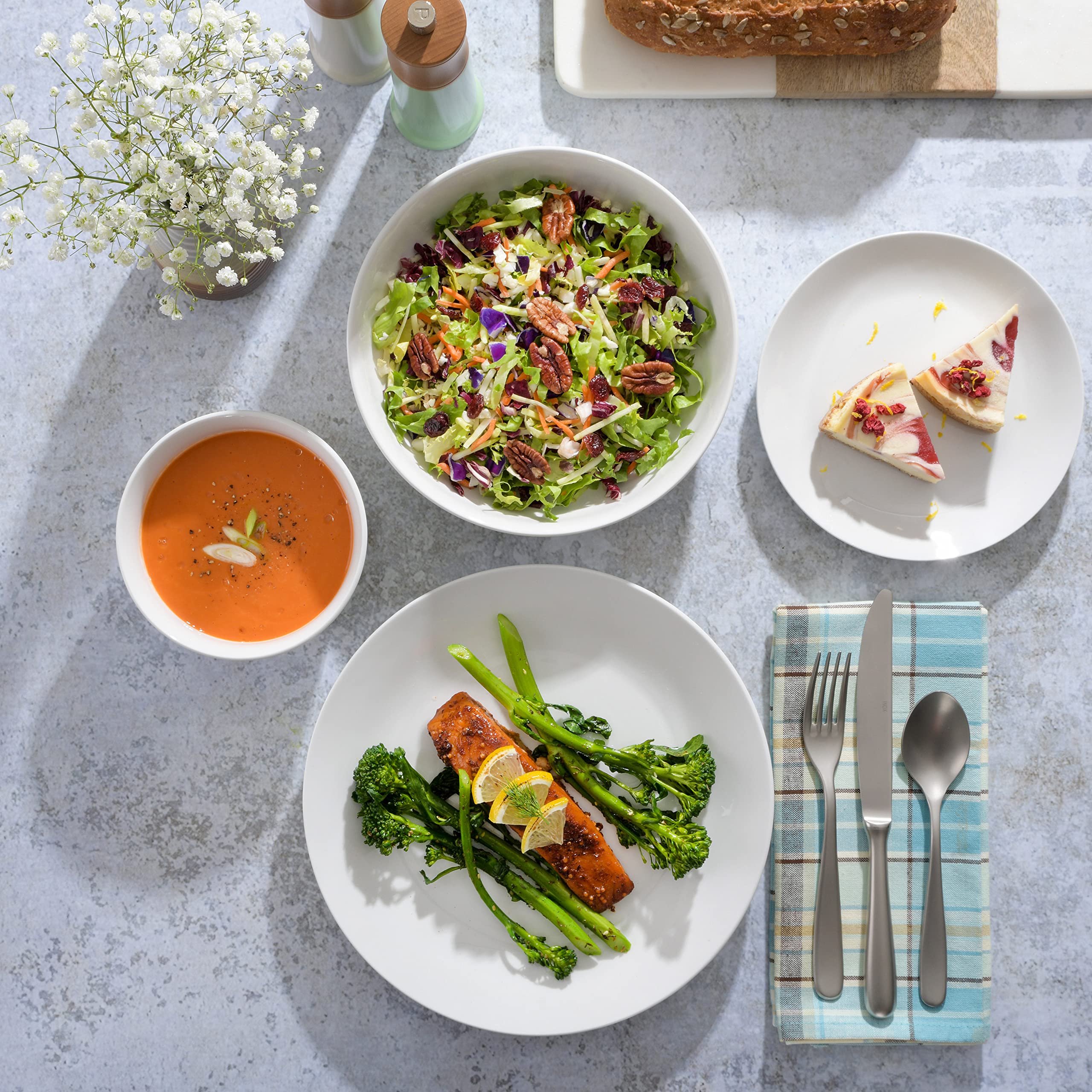 Gibson Home Oslo Porcelain Chip and Scratch Resistant Dinnerware Set, Service for 4 (16pcs), Ceramic Plates and Bowls Dishes Sets, White - Microwave and Dishwasher Safe