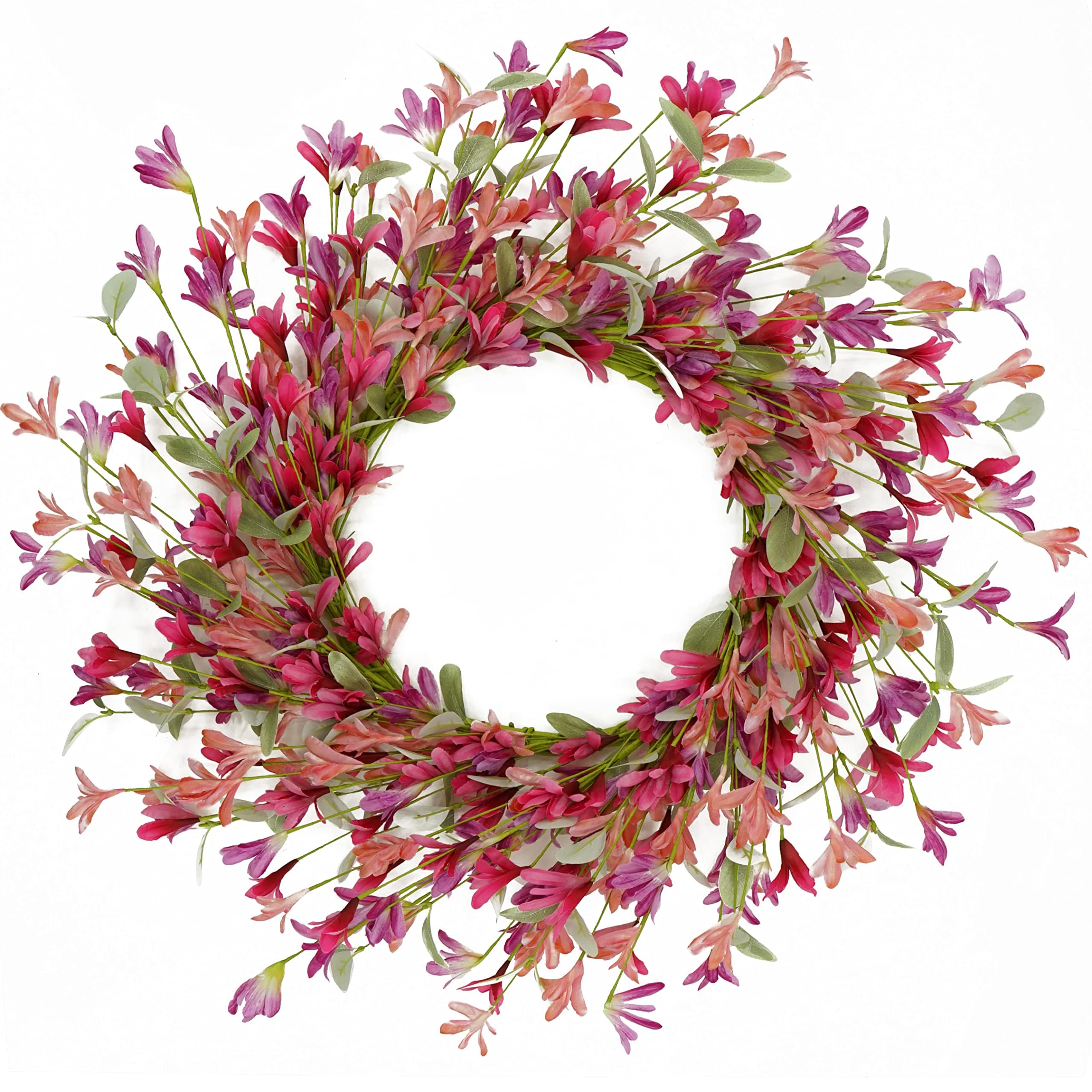 22 inch Spring Summer Wreath Tulip Wreath for Front Door with Purple Tassels, Eucalyptus Leaves, Ferns, Butterflies for Indoor Outdoor wall Festival Home Farmhouse Wedding Decor