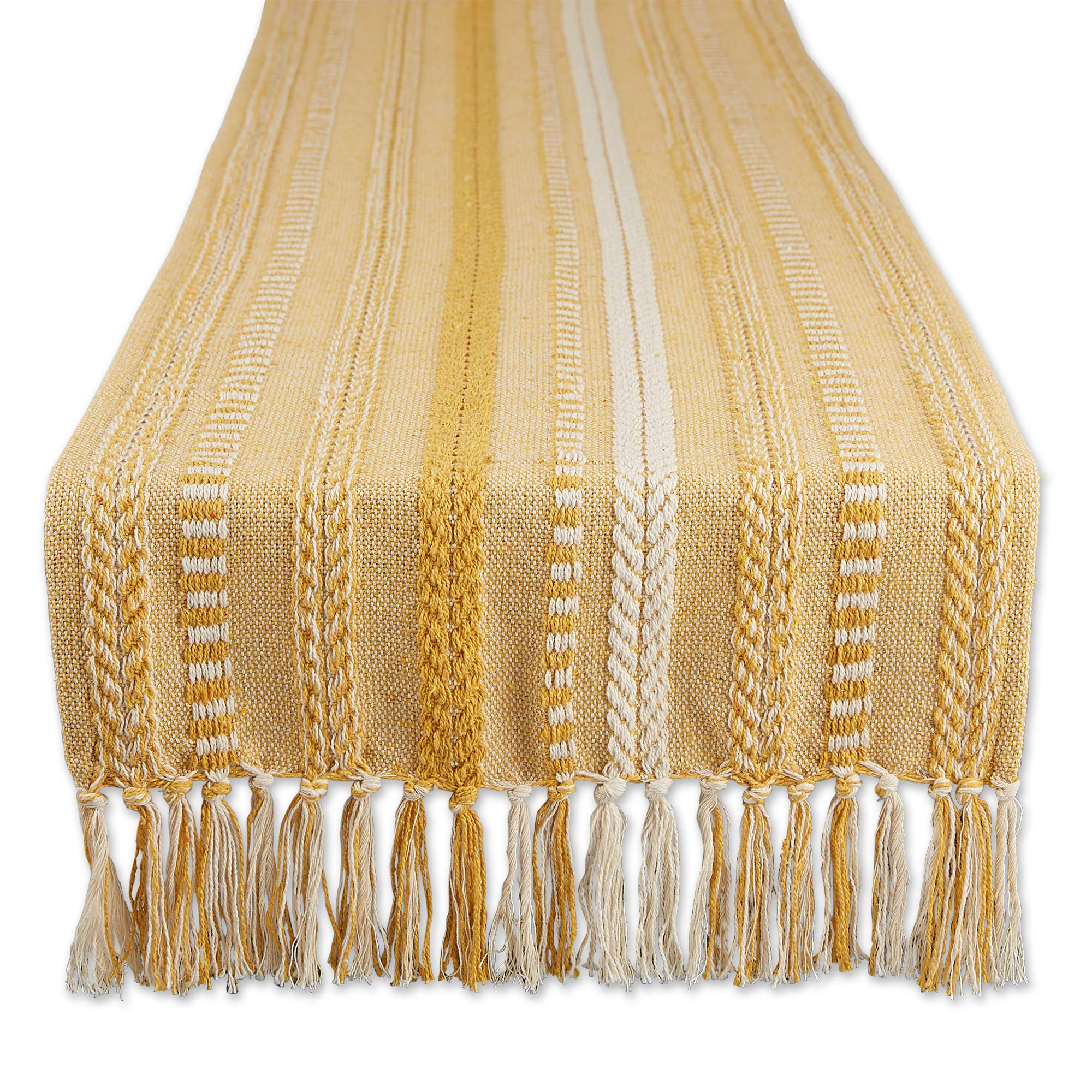 DII Farmhouse Braided Stripe Table Runner Collection, 15x72 (15x77, Fringe Included), Stone