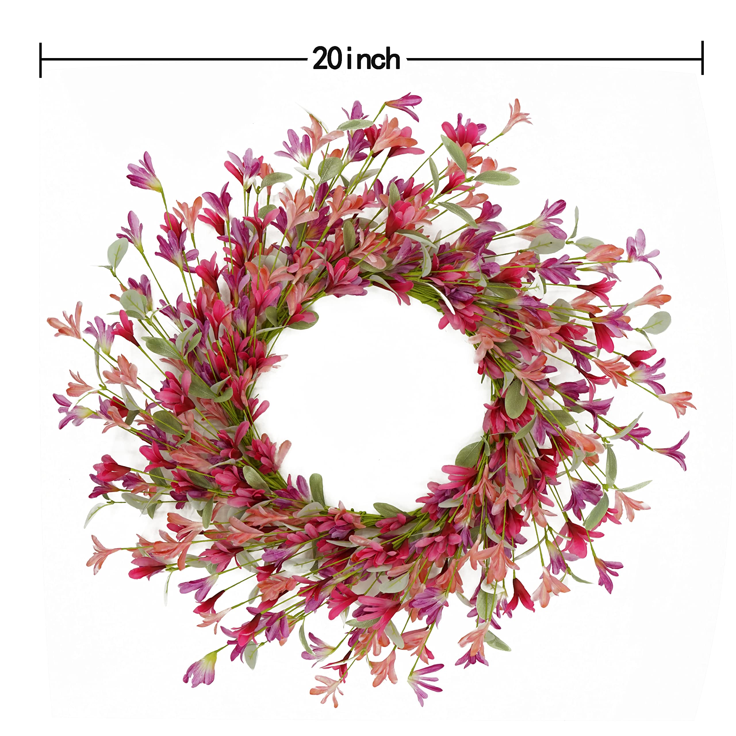 22 inch Spring Summer Wreath Tulip Wreath for Front Door with Purple Tassels, Eucalyptus Leaves, Ferns, Butterflies for Indoor Outdoor wall Festival Home Farmhouse Wedding Decor