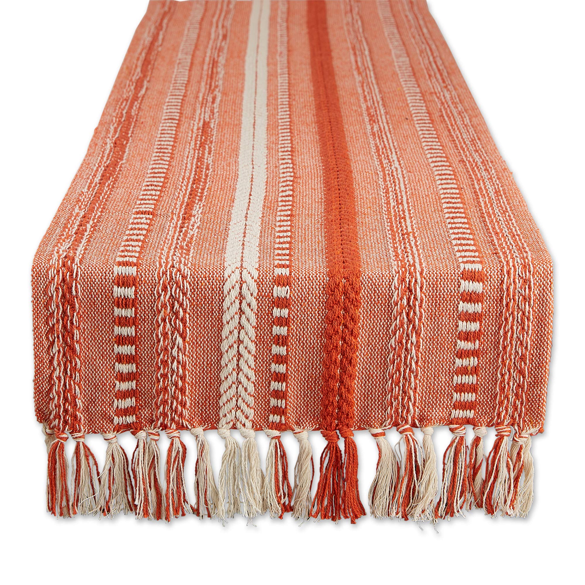 DII Farmhouse Braided Stripe Table Runner Collection, 15x72 (15x77, Fringe Included), Stone