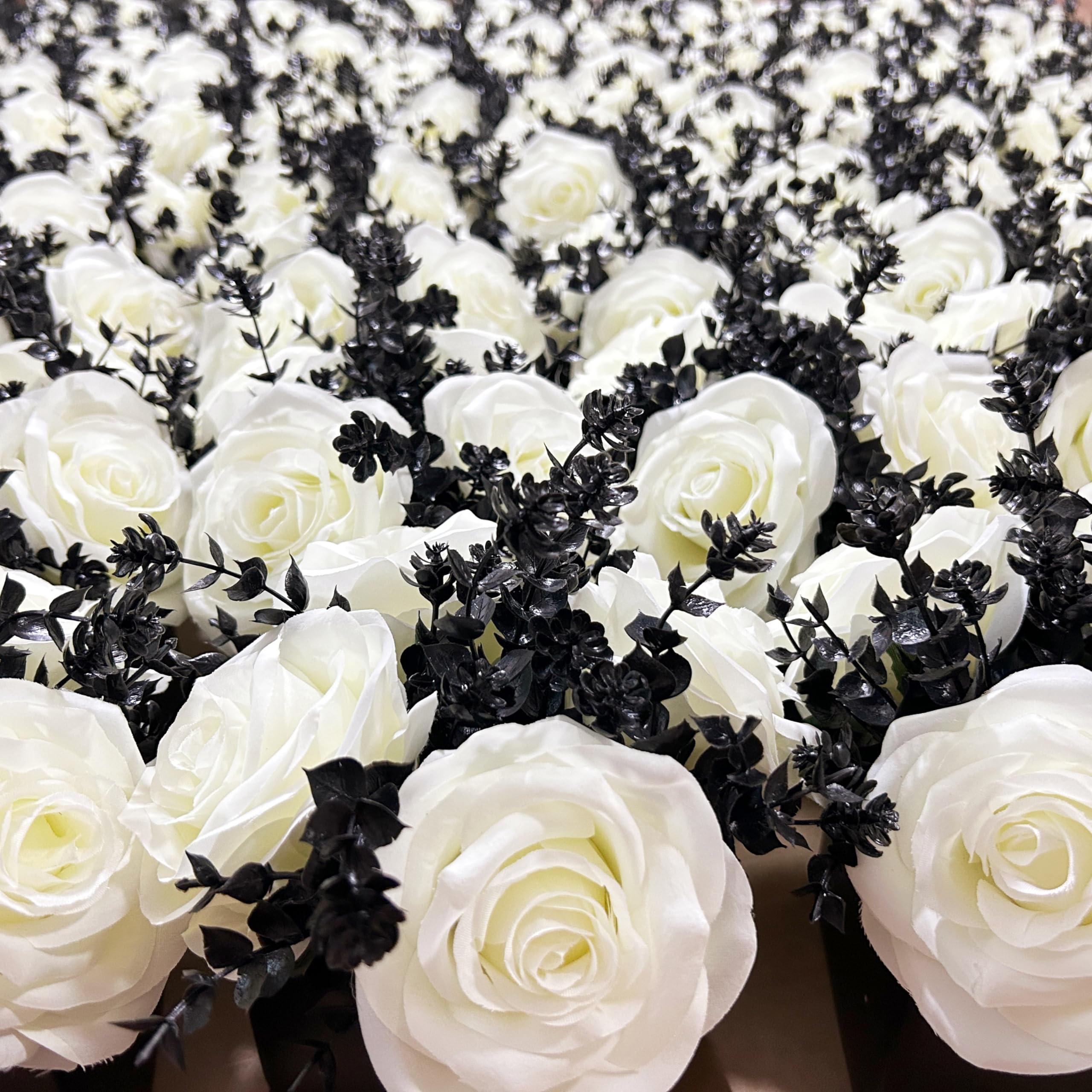 LADADA Artificial Flowers with Small Ceramic Vases, Roses in Vases Plastic Artificial Flowers and Plants,Used for Home Office Wedding Decoration, Table Decoration(White+Black)