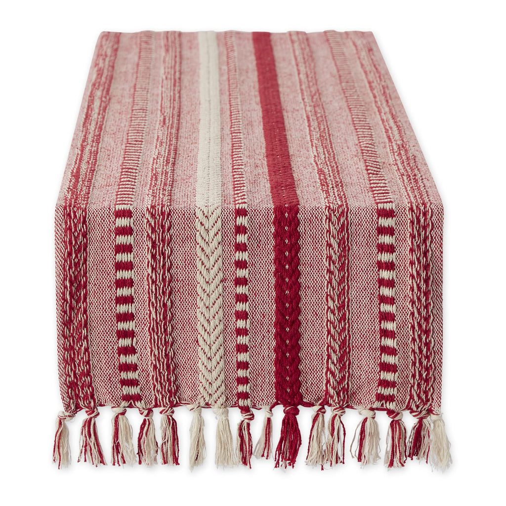 DII Farmhouse Braided Stripe Table Runner Collection, 15x72 (15x77, Fringe Included), Stone
