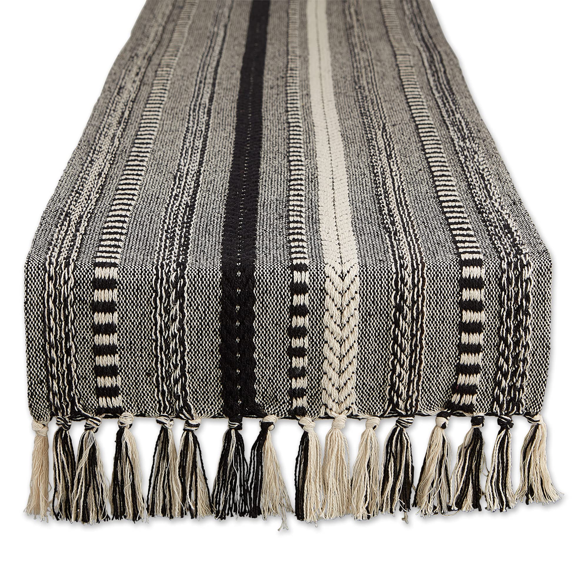 DII Farmhouse Braided Stripe Table Runner Collection, 15x72 (15x77, Fringe Included), Stone