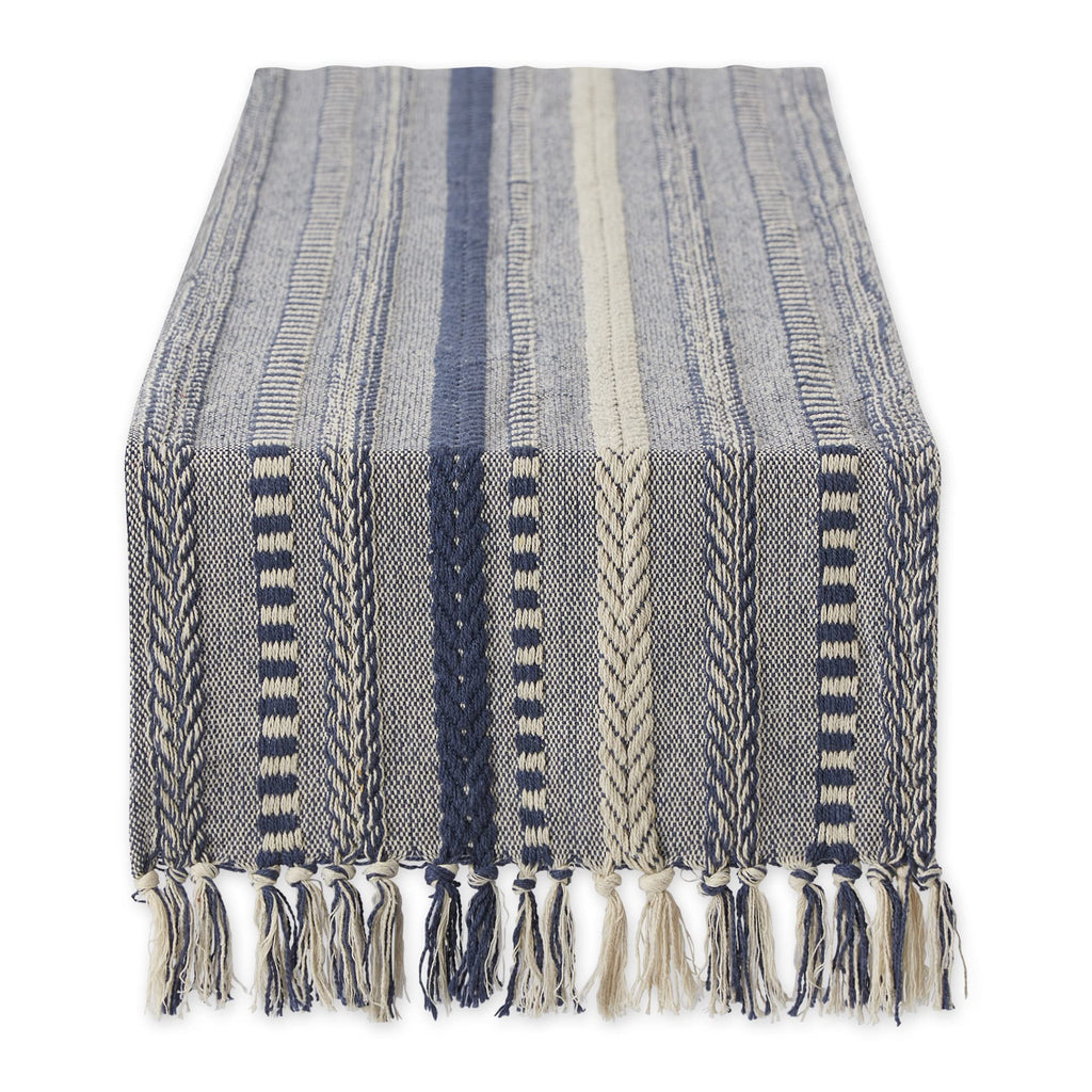 DII Farmhouse Braided Stripe Table Runner Collection, 15x72 (15x77, Fringe Included), Stone