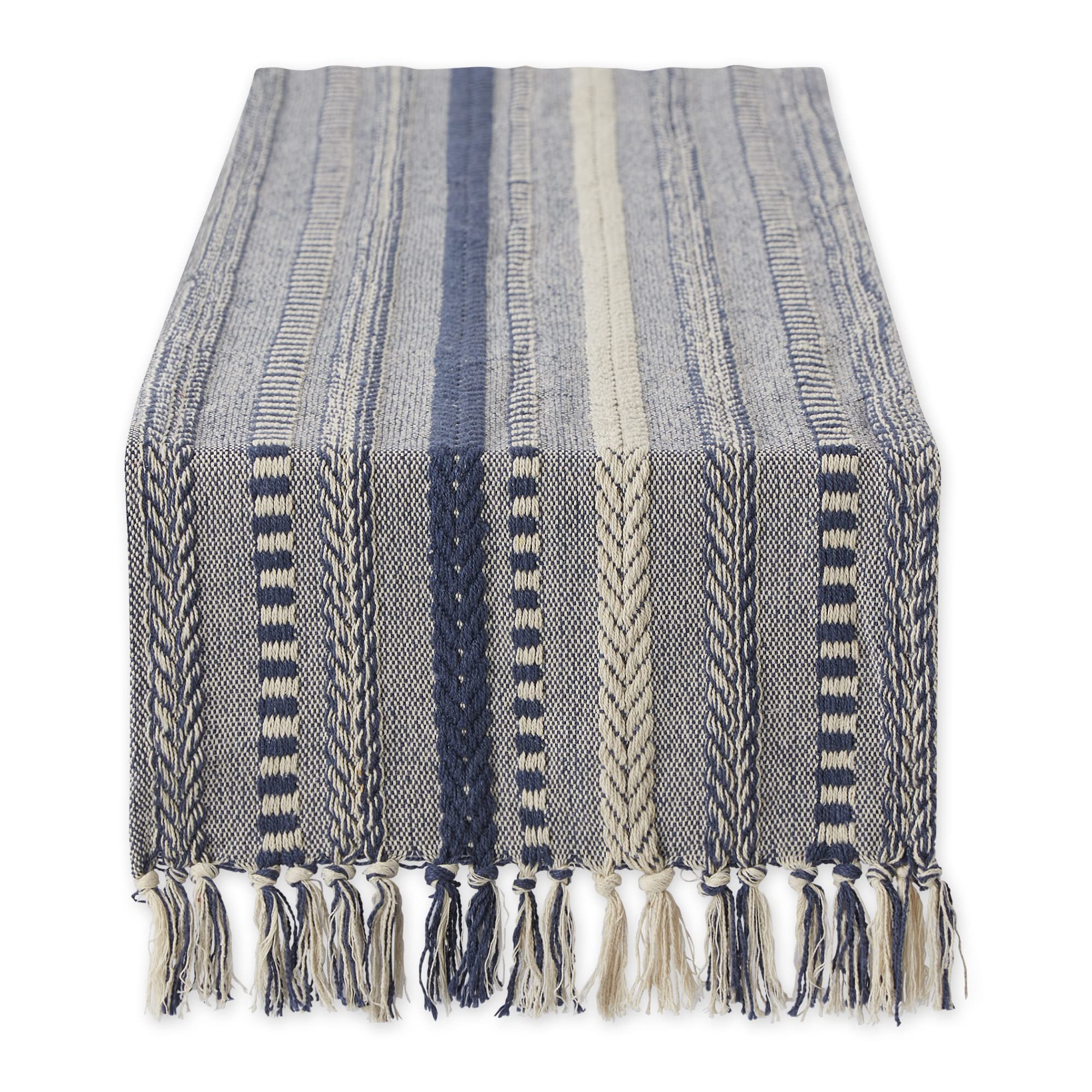 DII Farmhouse Braided Stripe Table Runner Collection, 15x72 (15x77, Fringe Included), Stone