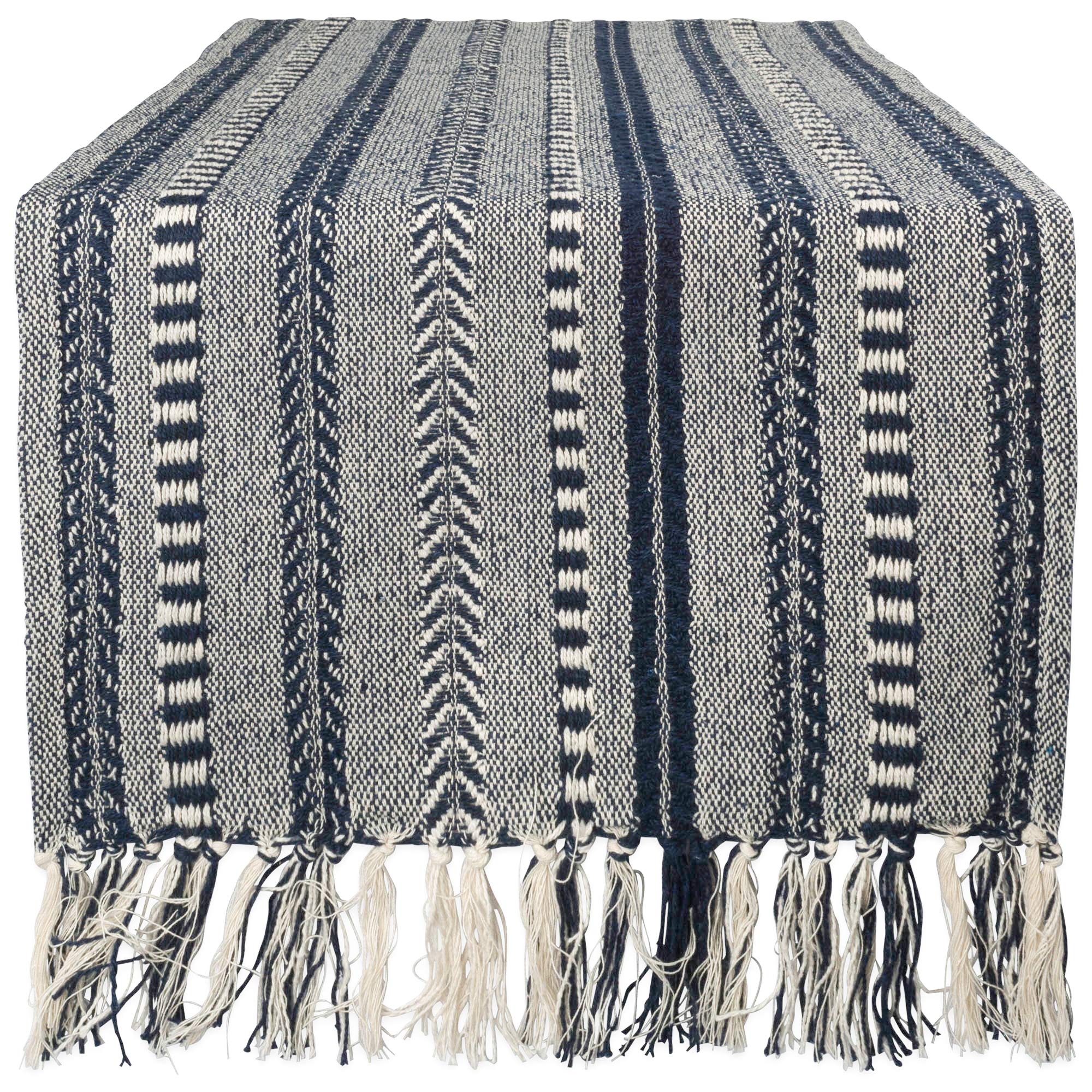 DII Farmhouse Braided Stripe Table Runner Collection, 15x72 (15x77, Fringe Included), Stone