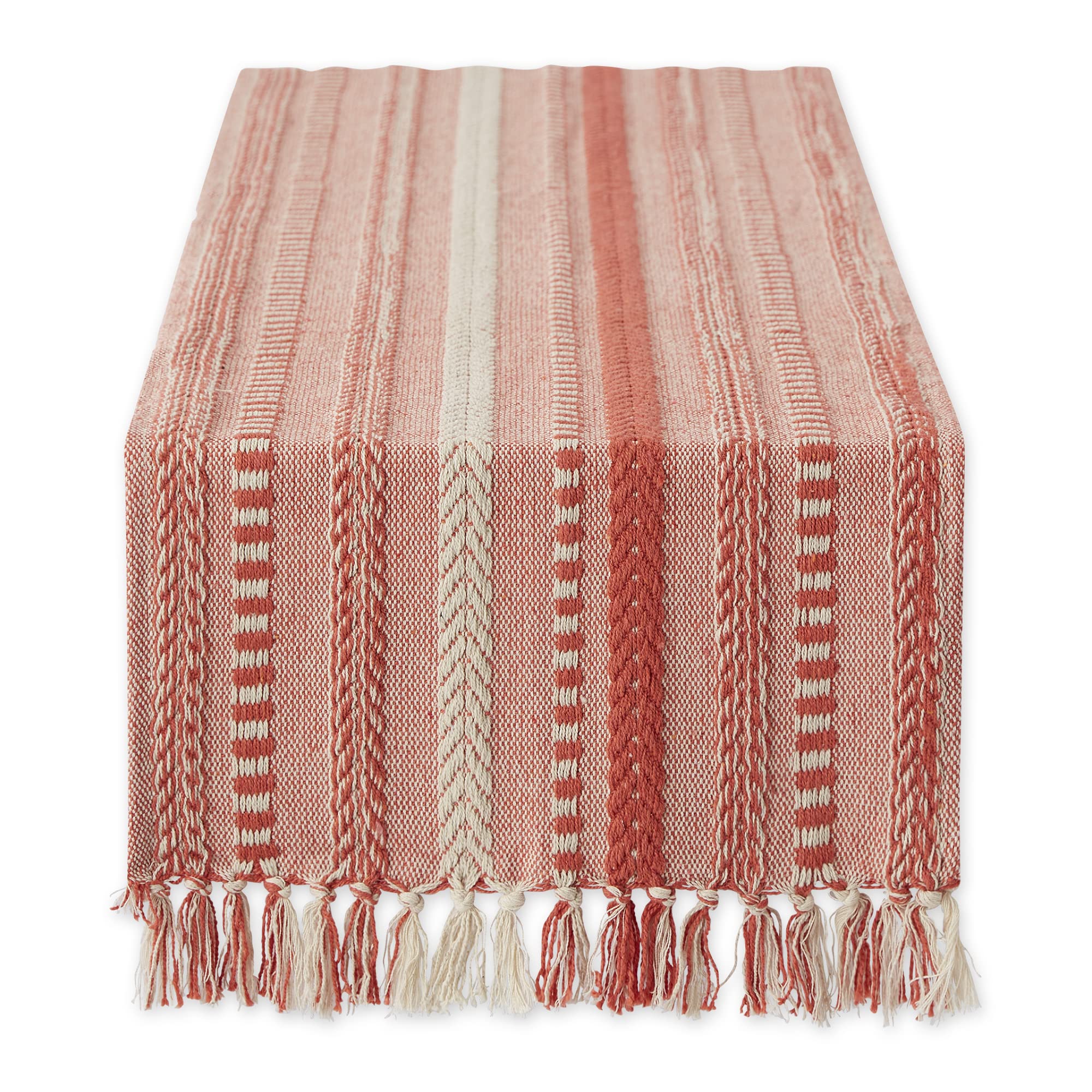 DII Farmhouse Braided Stripe Table Runner Collection, 15x72 (15x77, Fringe Included), Stone