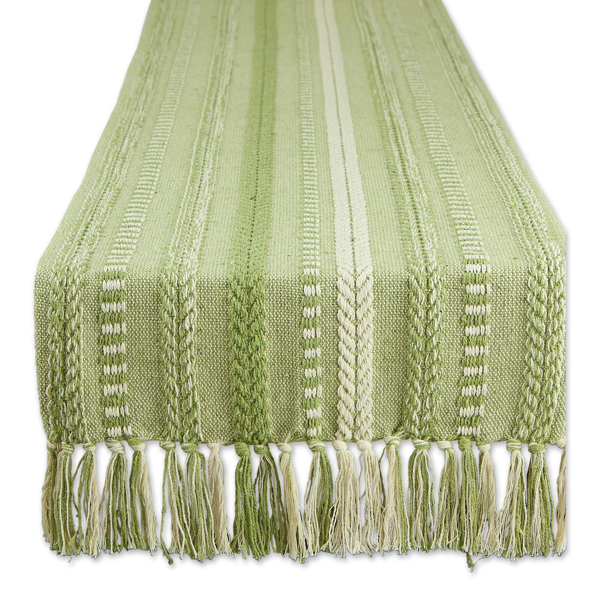 DII Farmhouse Braided Stripe Table Runner Collection, 15x72 (15x77, Fringe Included), Stone