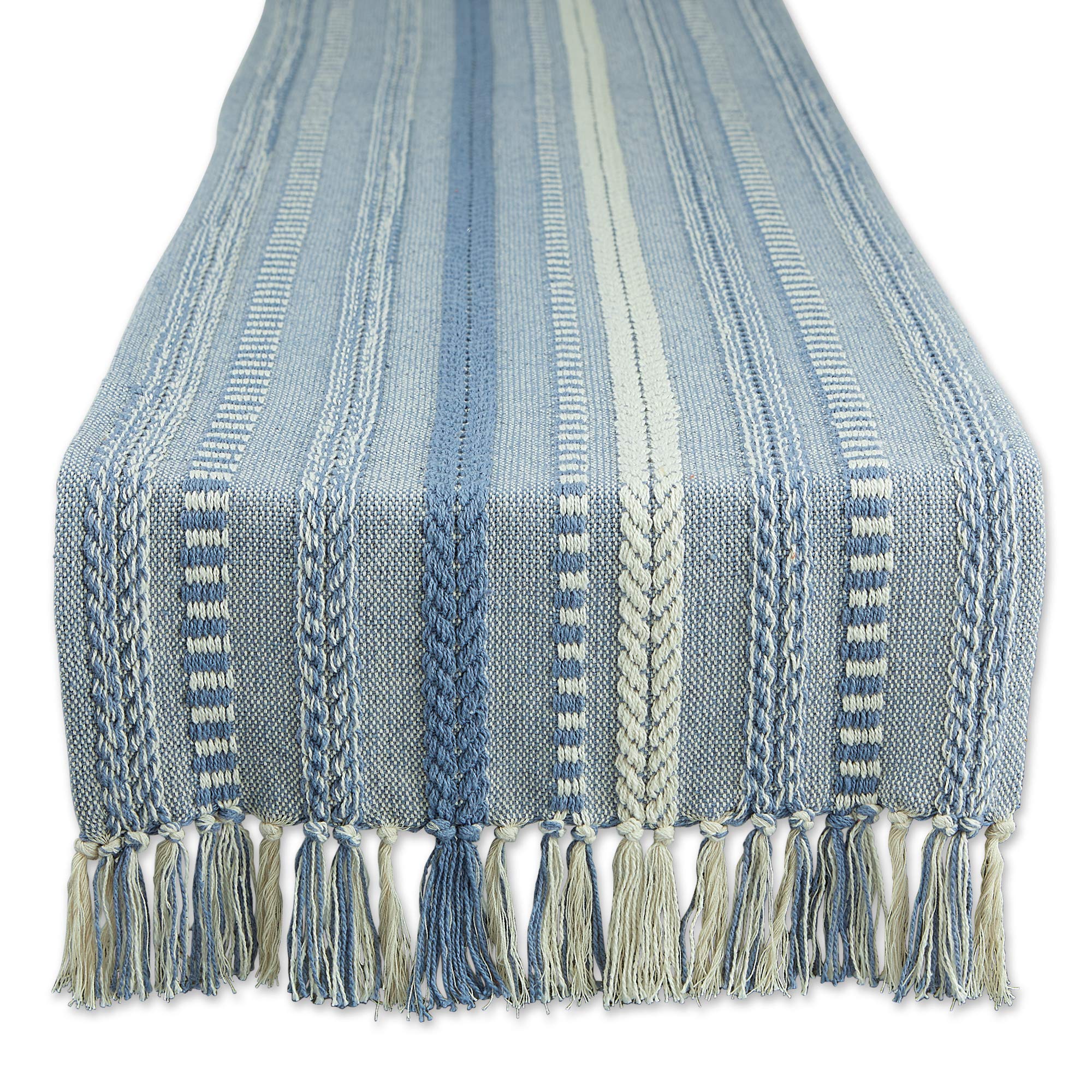 DII Farmhouse Braided Stripe Table Runner Collection, 15x72 (15x77, Fringe Included), Stone