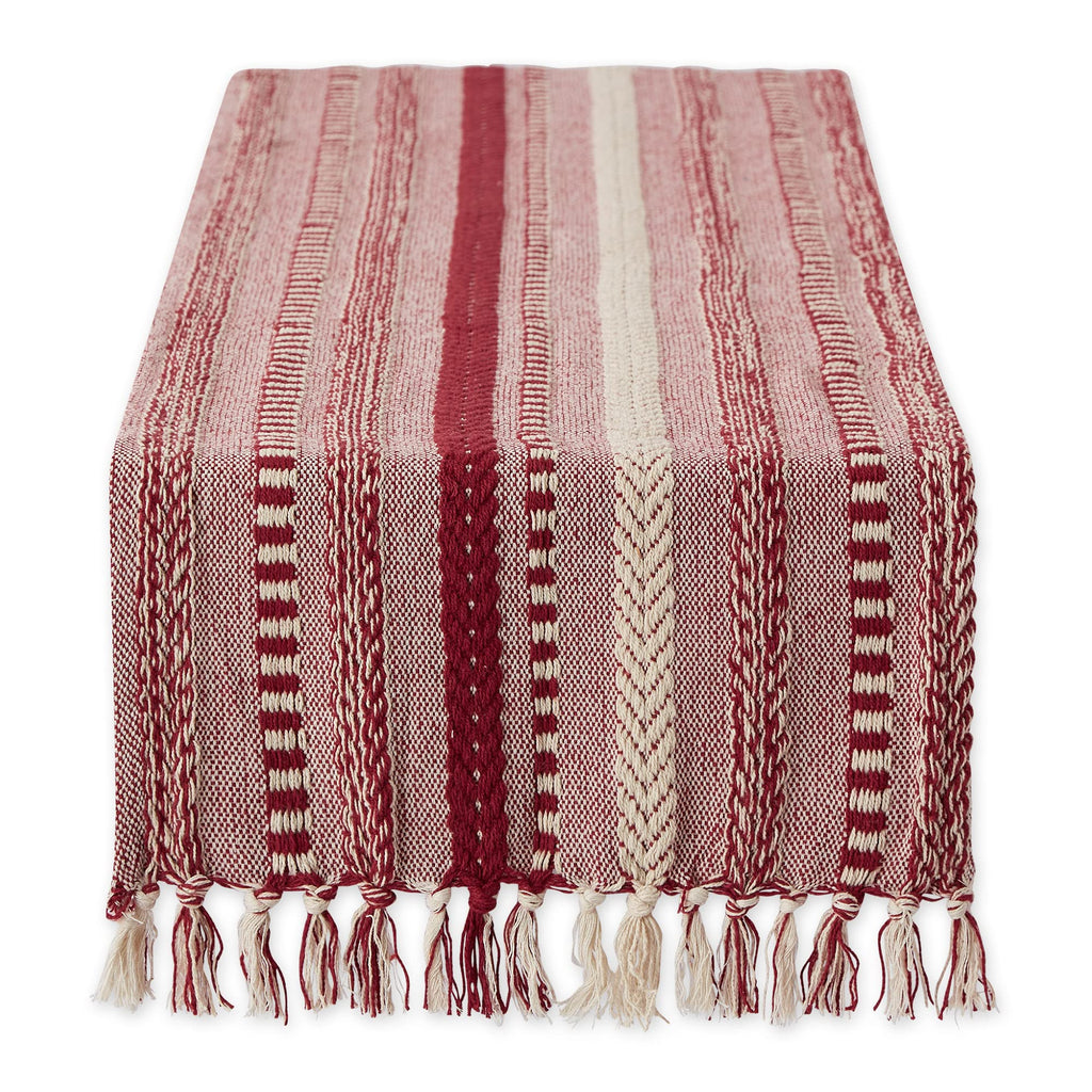 DII Farmhouse Braided Stripe Table Runner Collection, 15x72 (15x77, Fringe Included), Stone