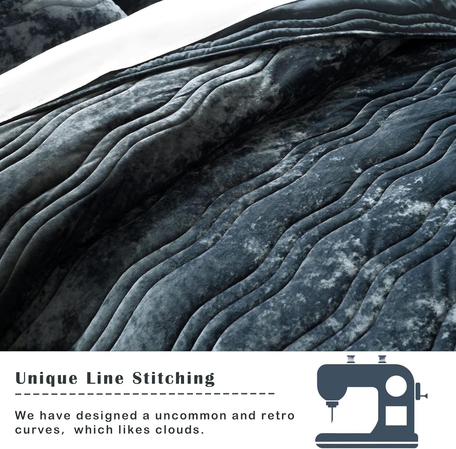 Luxury Velvet Queen Comforter Set, Blue Queen Size Comforter Sets, Stormy Blue Queen Quilt Bedding Set, Luxurious Plush Bedspreaqd Sets,Soft Lightweight Comforter for All Season