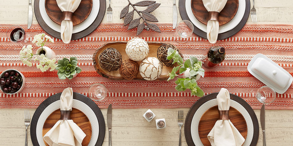 DII Farmhouse Braided Stripe Table Runner Collection, 15x72 (15x77, Fringe Included), Stone