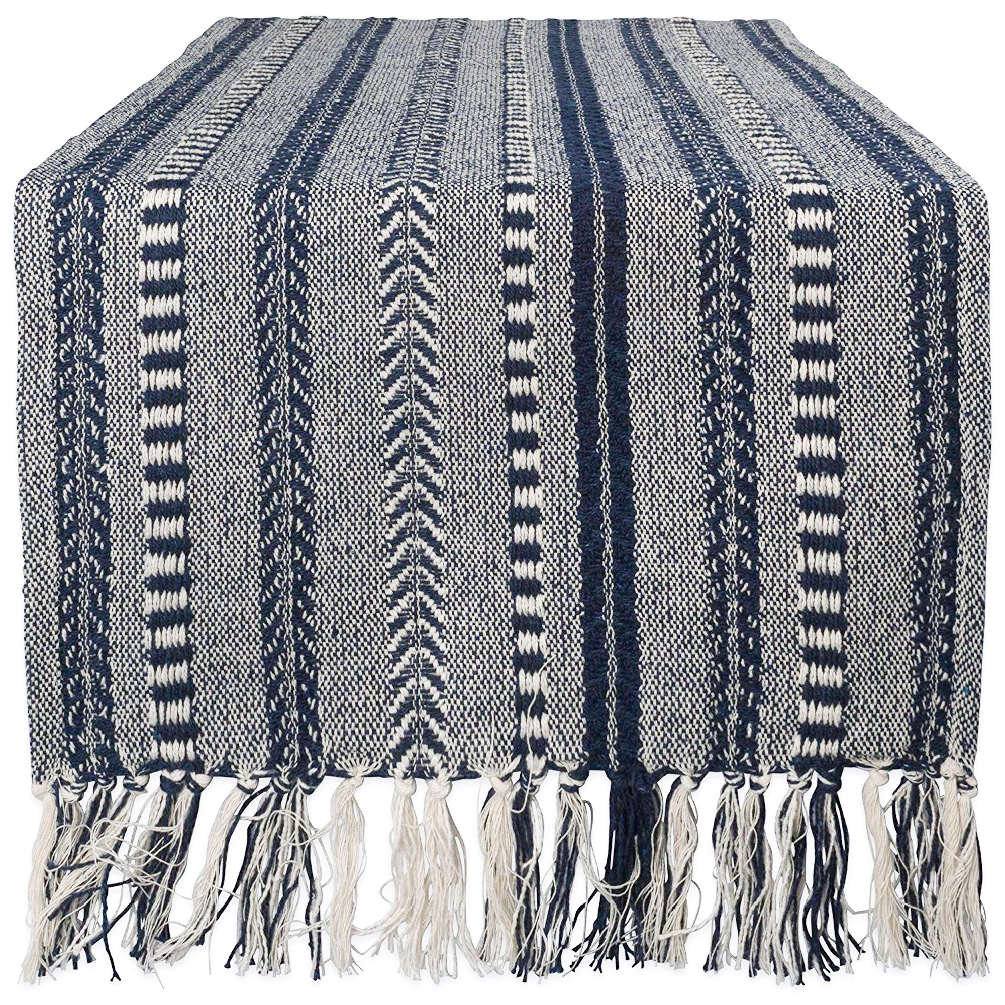 DII Farmhouse Braided Stripe Table Runner Collection, 15x72 (15x77, Fringe Included), Stone
