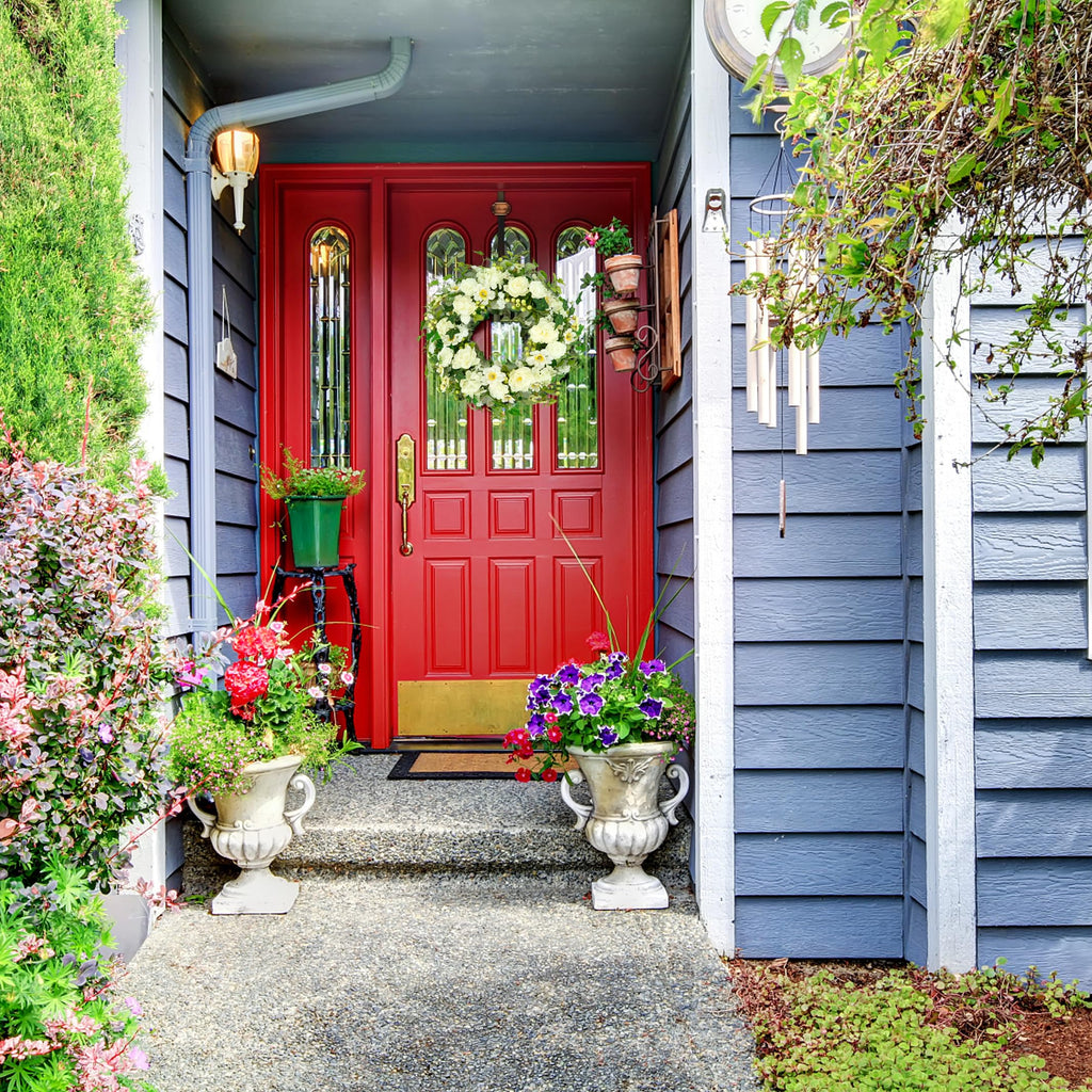 22 inch Spring Summer Wreath Tulip Wreath for Front Door with Purple Tassels, Eucalyptus Leaves, Ferns, Butterflies for Indoor Outdoor wall Festival Home Farmhouse Wedding Decor