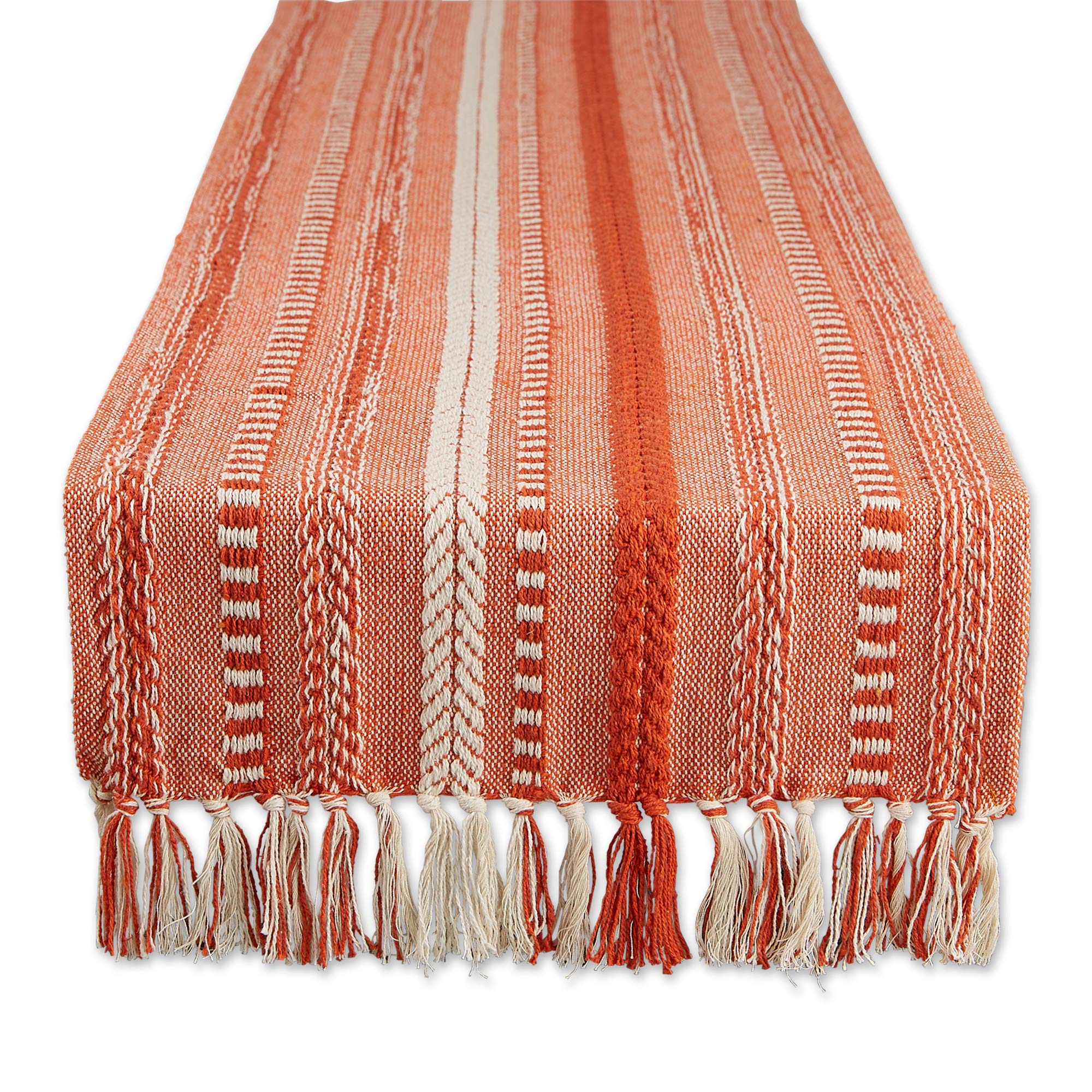 DII Farmhouse Braided Stripe Table Runner Collection, 15x72 (15x77, Fringe Included), Stone