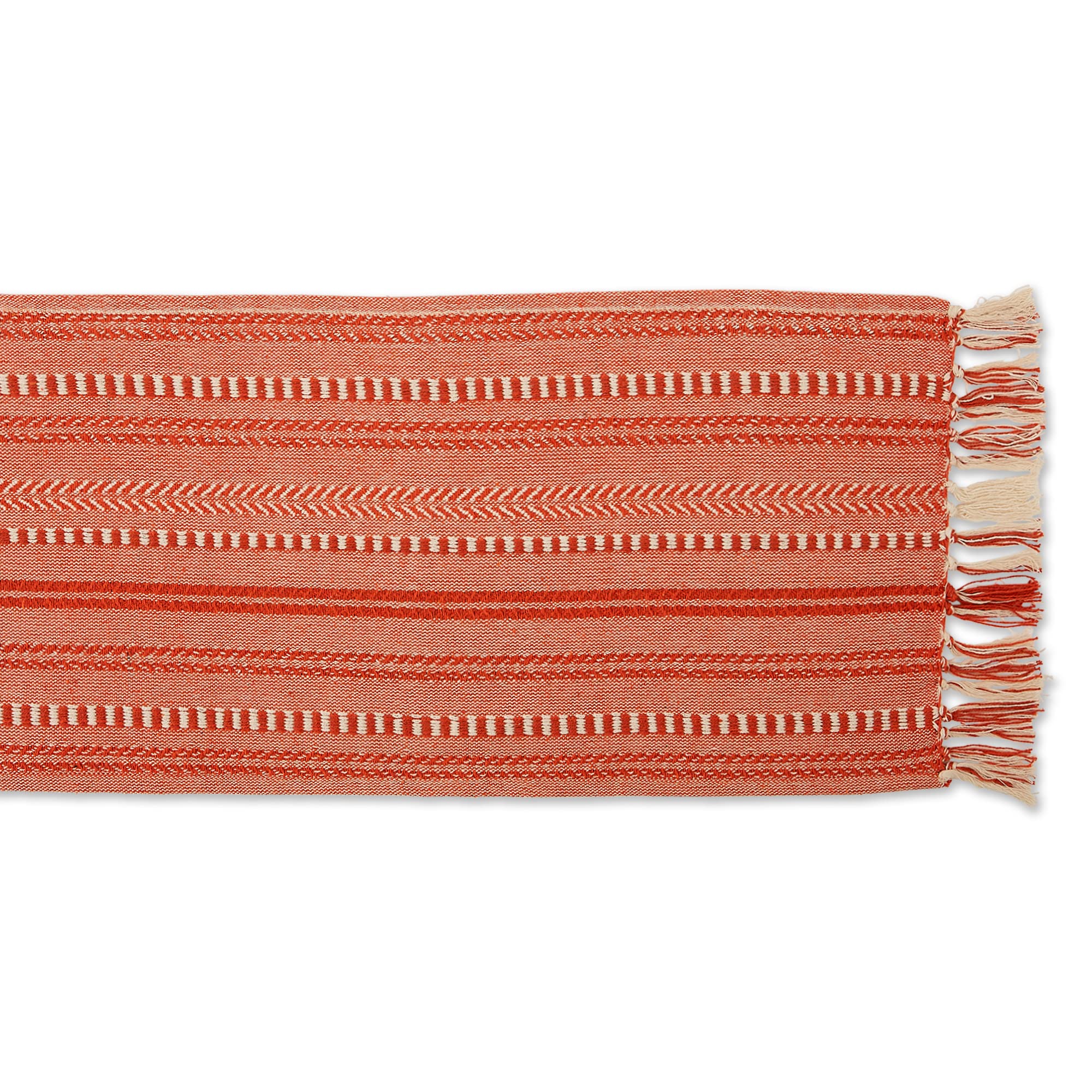 DII Farmhouse Braided Stripe Table Runner Collection, 15x72 (15x77, Fringe Included), Stone