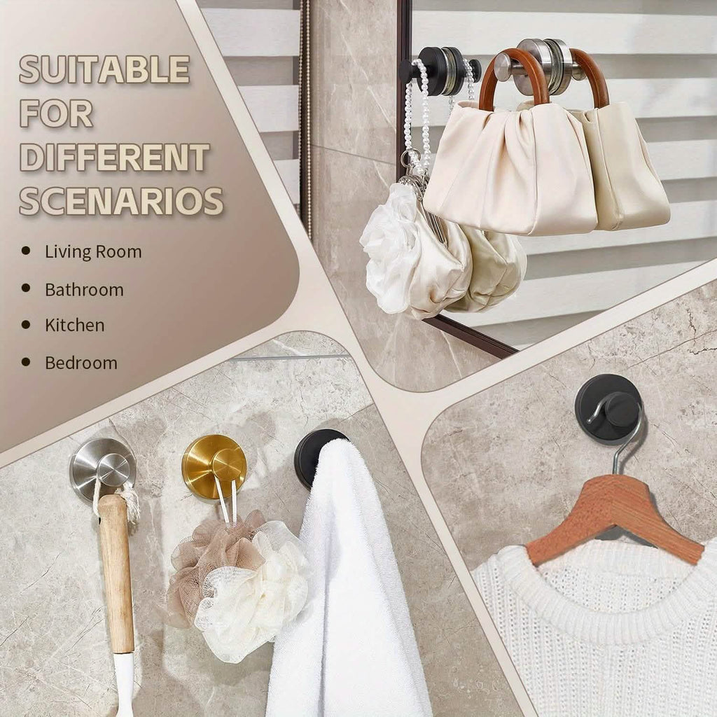 2-Pack: Strong Suction Cup Hooks – Silver Brushed Stainless Steel, No Drilling Required