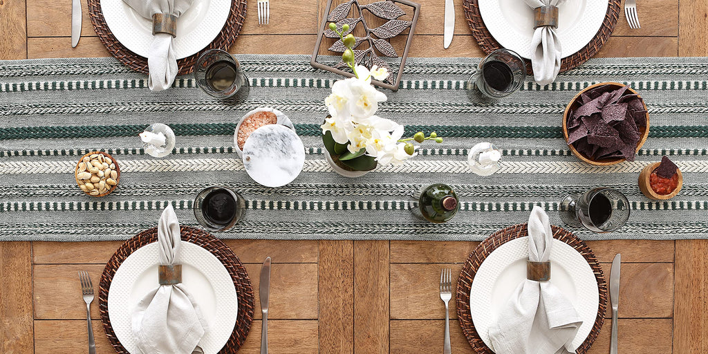 DII Farmhouse Braided Stripe Table Runner Collection, 15x72 (15x77, Fringe Included), Stone