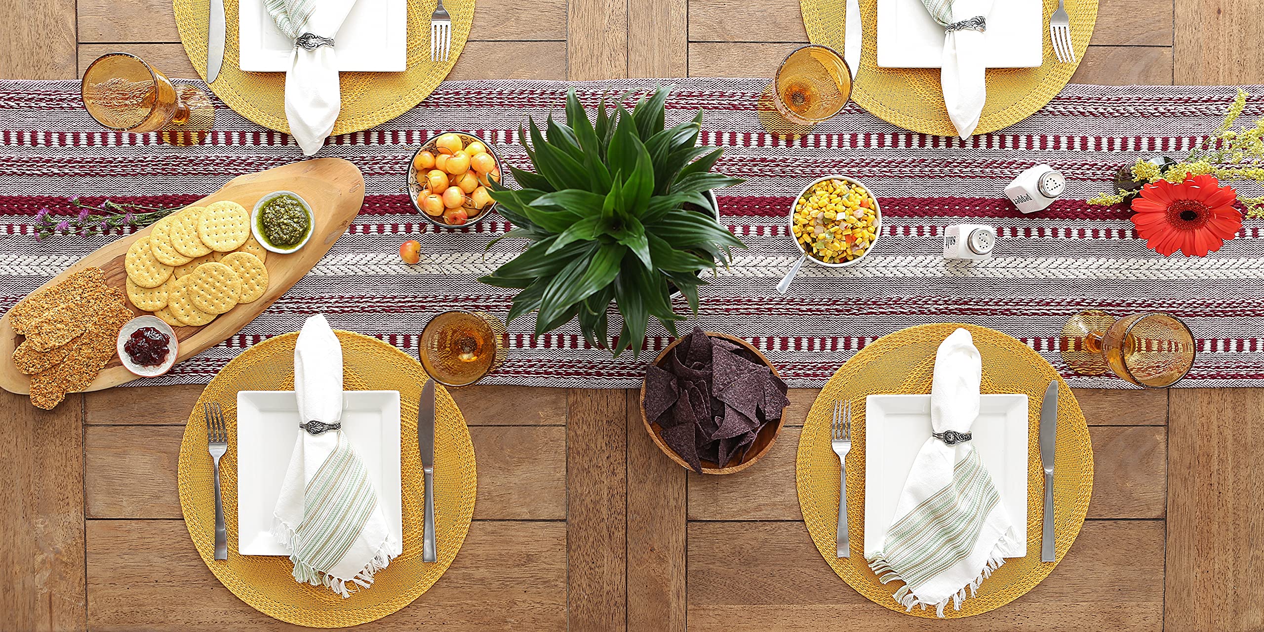 DII Farmhouse Braided Stripe Table Runner Collection, 15x72 (15x77, Fringe Included), Stone
