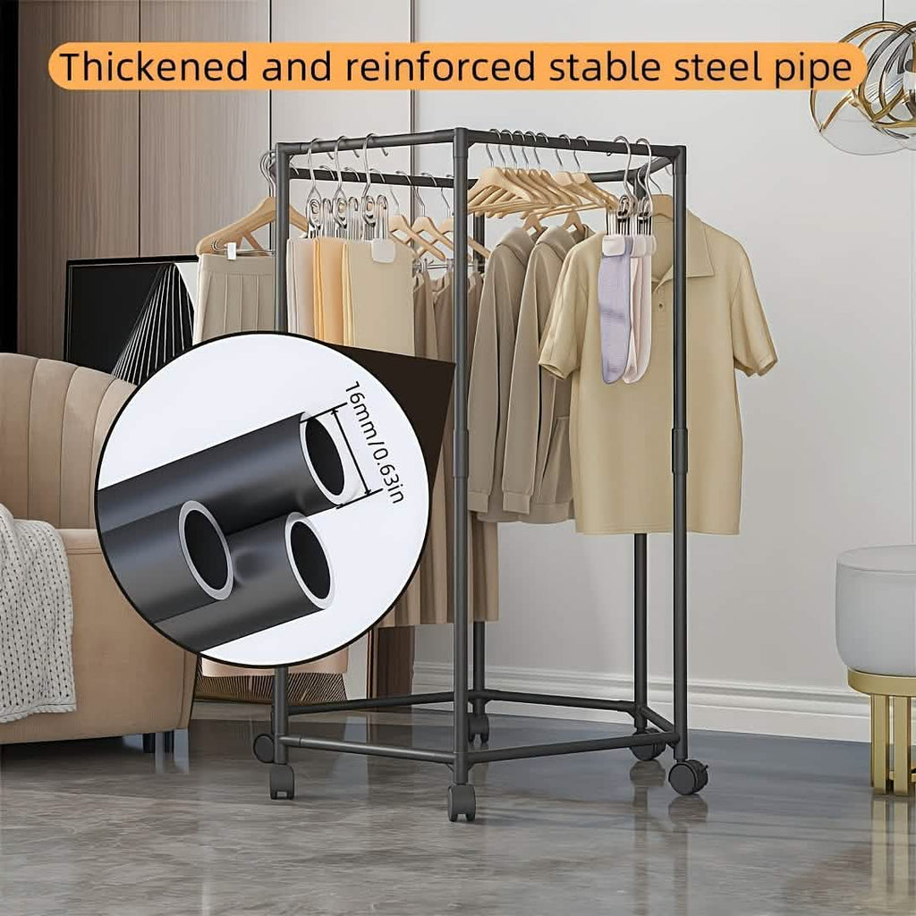 360° Rotating Freestanding Clothing Rack – Hexagonal Carbon Steel Organizer with Wheels