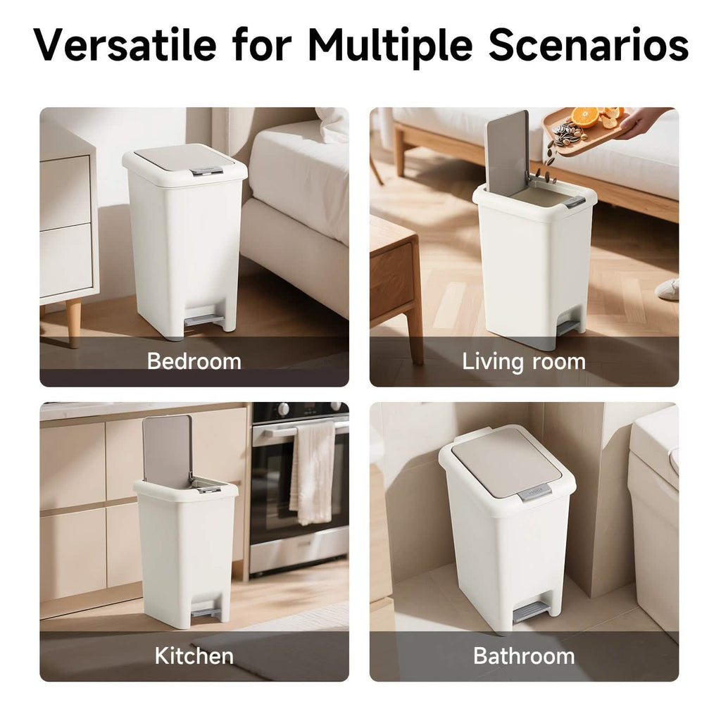 10L Oval Trash Can – Quiet Press-Top Lid with Foot Pedal