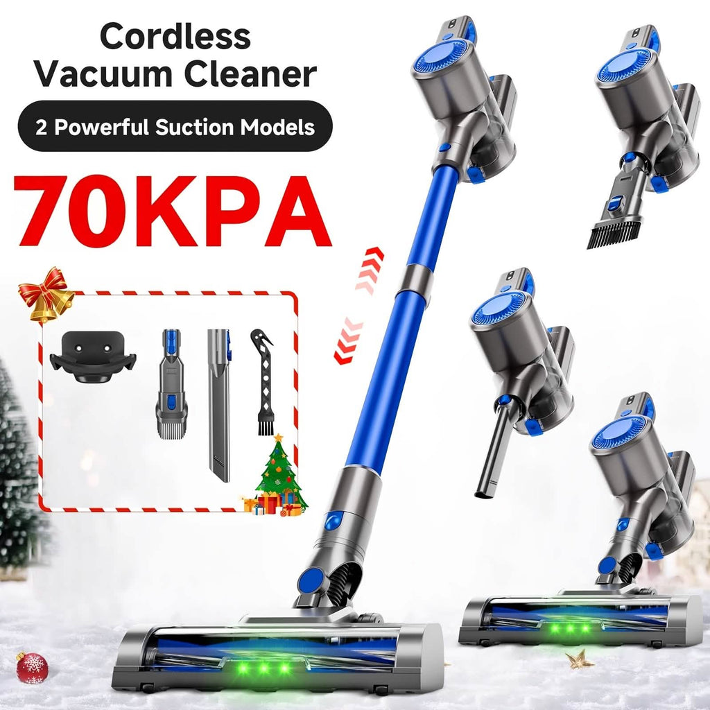 Cordless Vacuum Cleaner with LED Light & Removable Battery – Blue